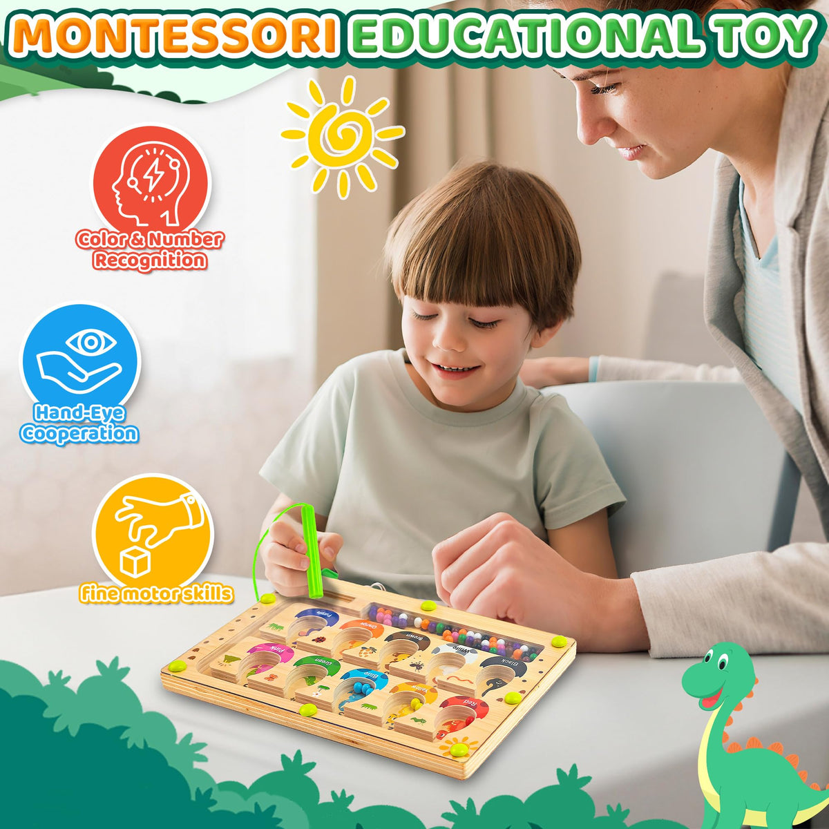 Zemobra Wooden Montessori Busy Board – Magnetic Color & Number Maze for Toddlers