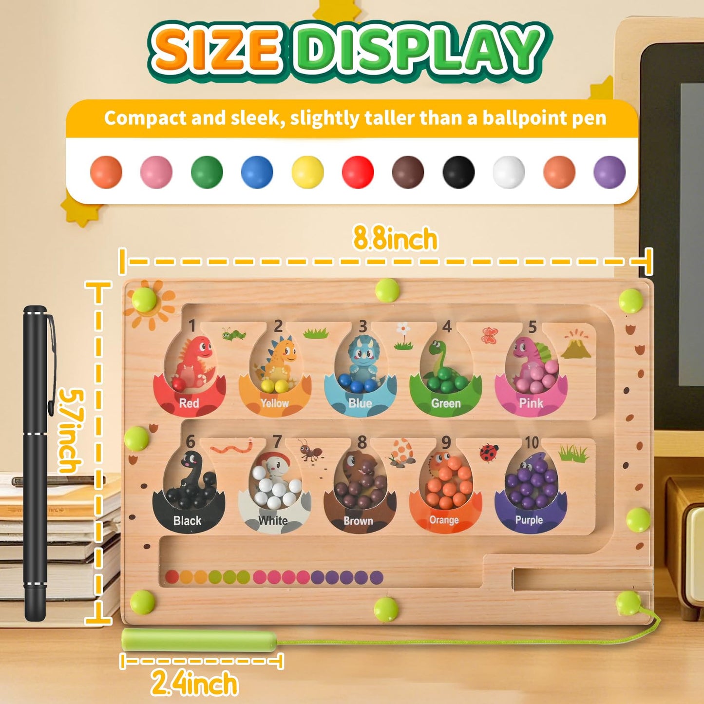 Zemobra Wooden Montessori Busy Board – Magnetic Color & Number Maze for Toddlers