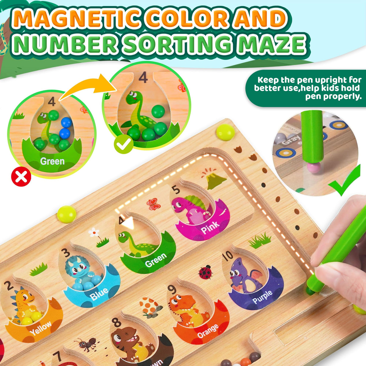 Zemobra Wooden Montessori Busy Board – Magnetic Color & Number Maze for Toddlers