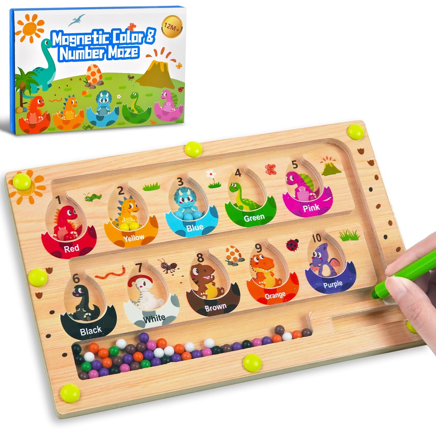 Zemobra Wooden Montessori Busy Board – Magnetic Color & Number Maze for Toddlers