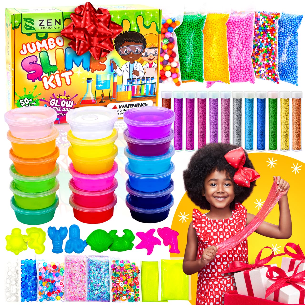 Zen Laboratory Ultimate Slime Kit for Kids 7-12 | DIY Slime Making Kit for Girls & Boys | Glitter, Glow & 50+ Supplies