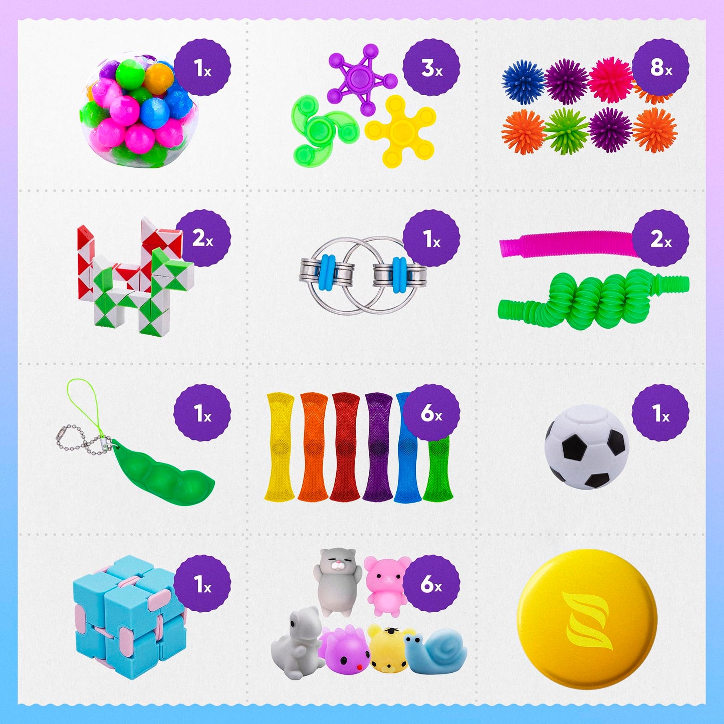 Zen Laboratory Fidget Poppers Pack – 50 Pcs Sensory Toys for Kids 8-12