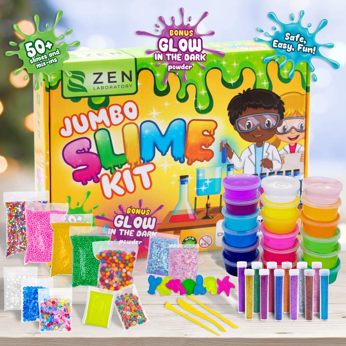 Zen Laboratory Ultimate Slime Kit for Kids 7-12 | DIY Slime Making Kit for Girls & Boys | Glitter, Glow & 50+ Supplies