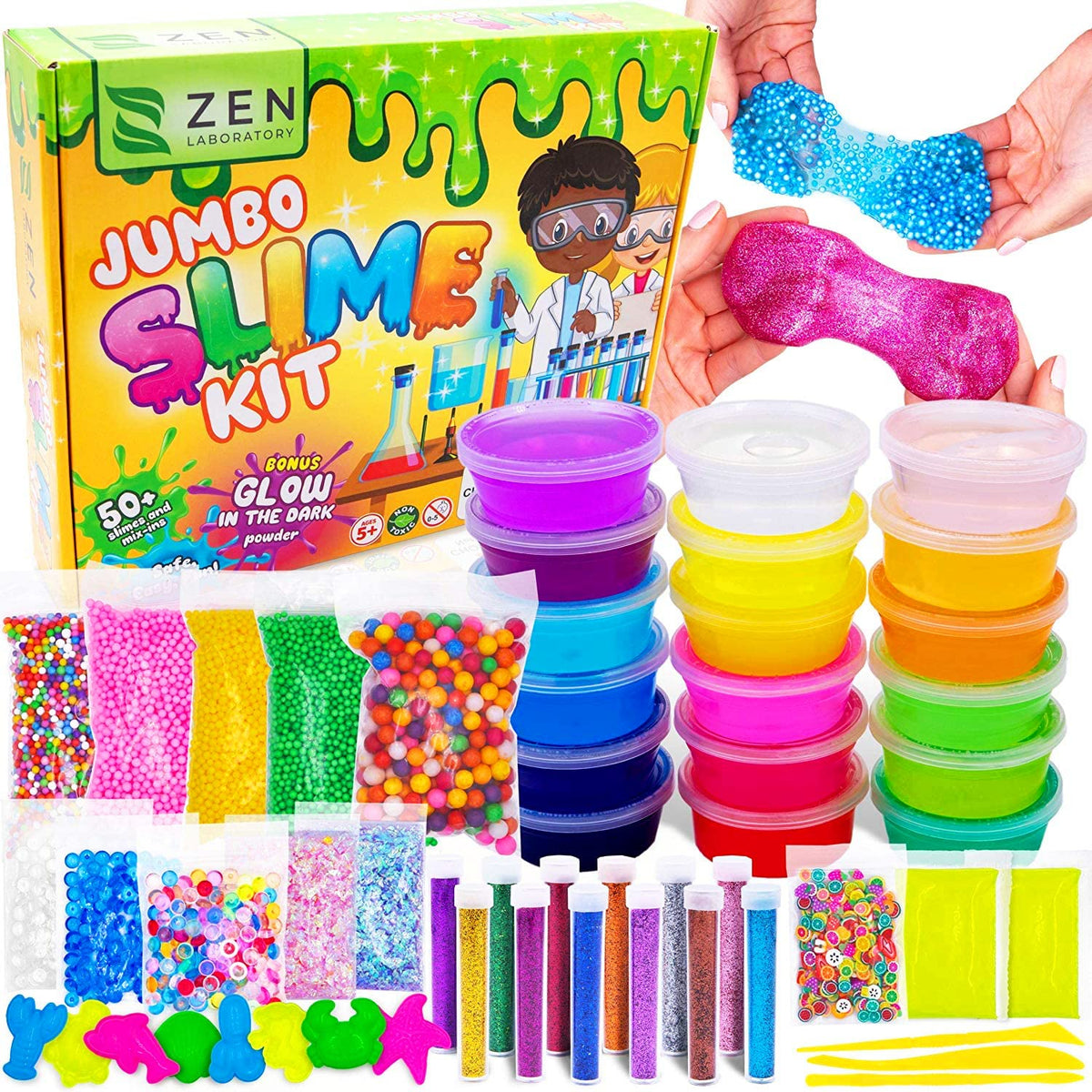 Zen Laboratory Ultimate Slime Kit for Kids 7-12 | DIY Slime Making Kit for Girls & Boys | Glitter, Glow & 50+ Supplies