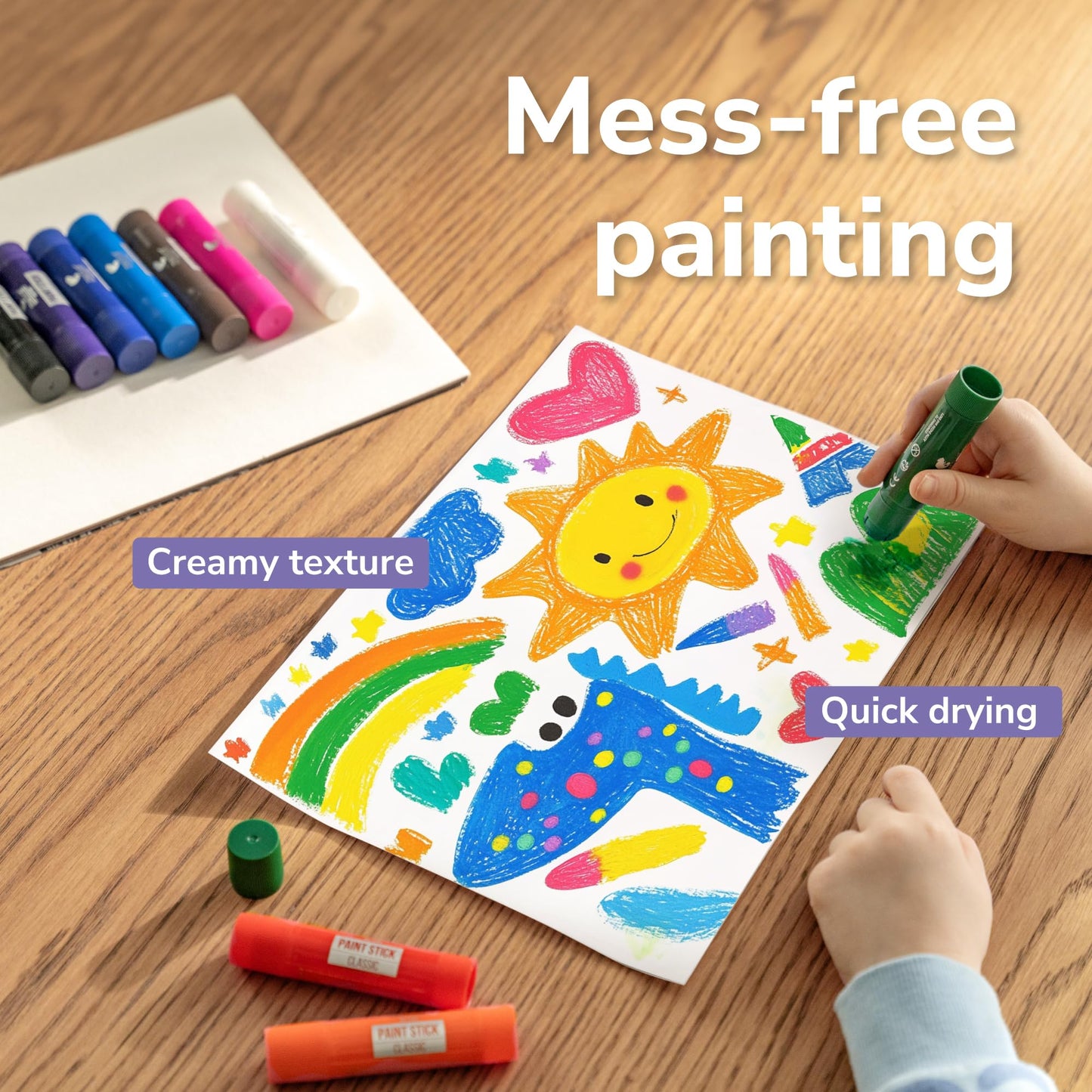 Zenacolor Tempera Paint Sticks – 12 Colors, Non-Toxic & Washable, Quick-Dry, Mess-Free Kids Art