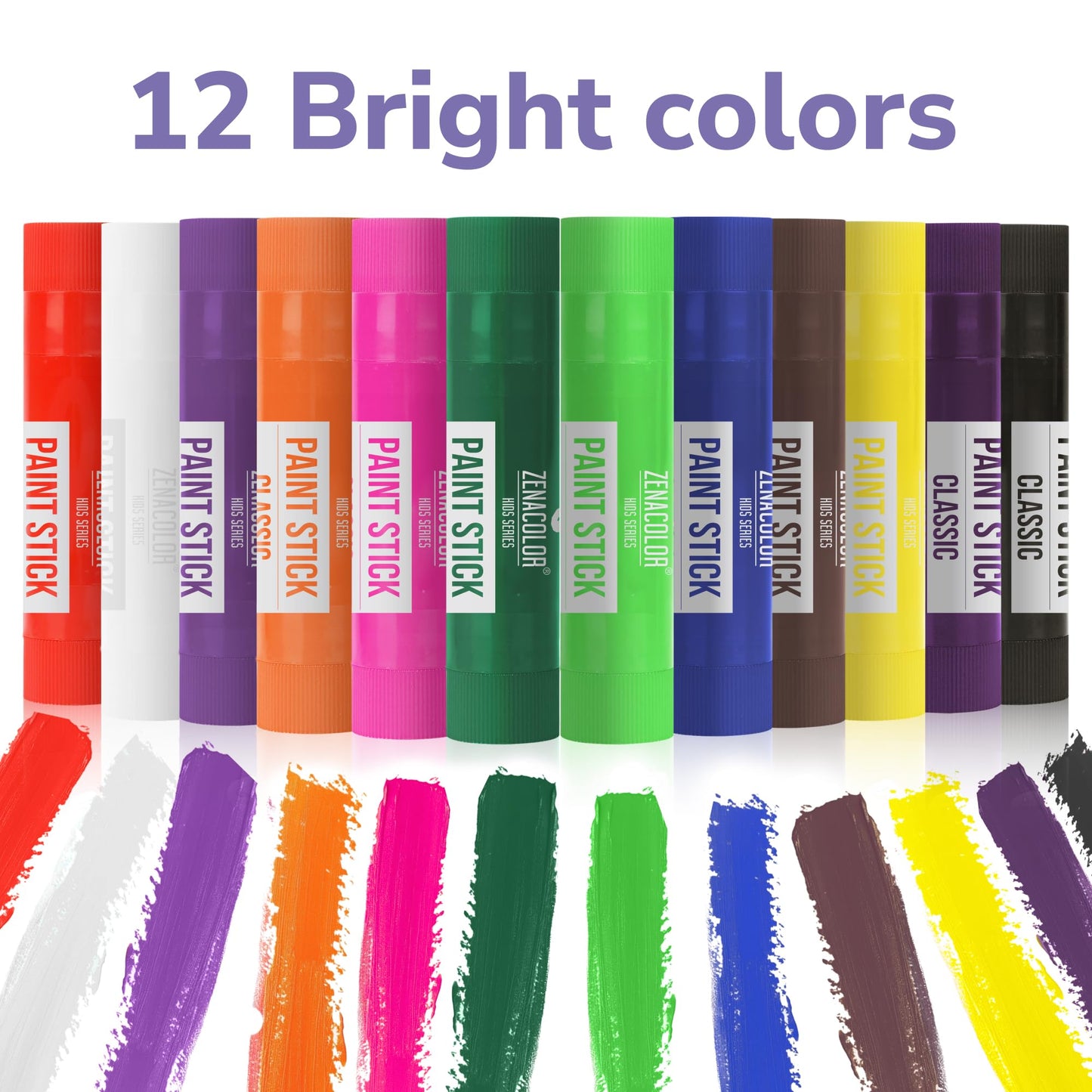 Zenacolor Tempera Paint Sticks – 12 Colors, Non-Toxic & Washable, Quick-Dry, Mess-Free Kids Art