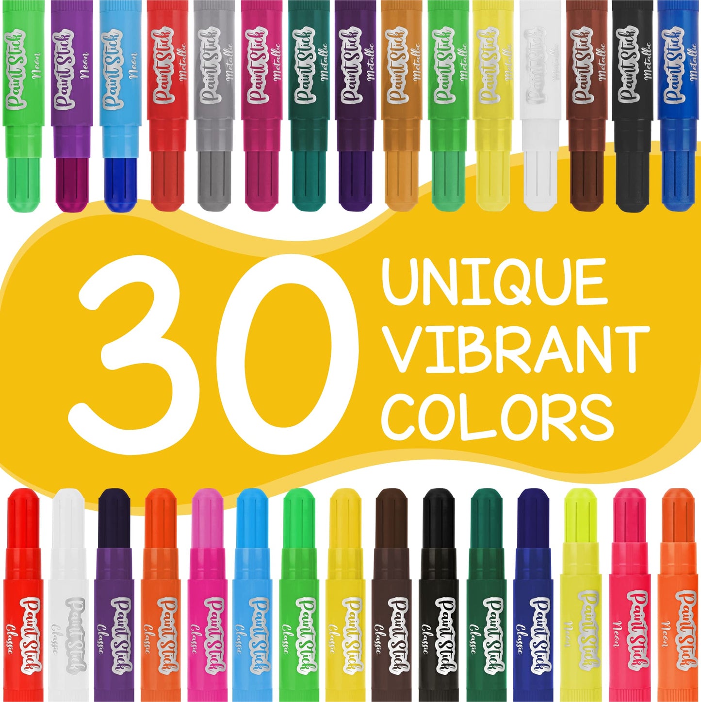 Zenacolor Tempera Paint Sticks for Kids – 30-Color Mess-Free, Washable Set
