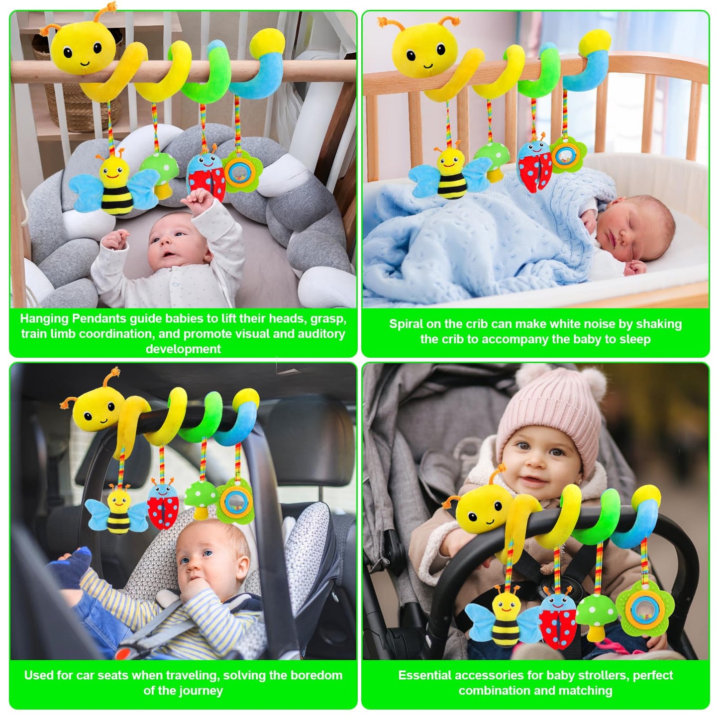 Zendstanding Car Seat Toys for Babies 0-6 Months | Spiral Plush Activity Toy