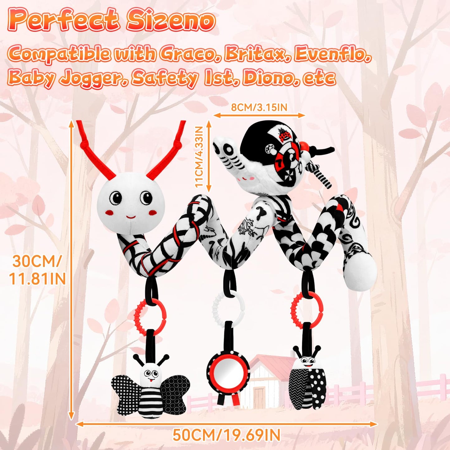 Zendstanding High Contrast Baby Toys for Newborns | Black & White Sensory & Stroller Toys