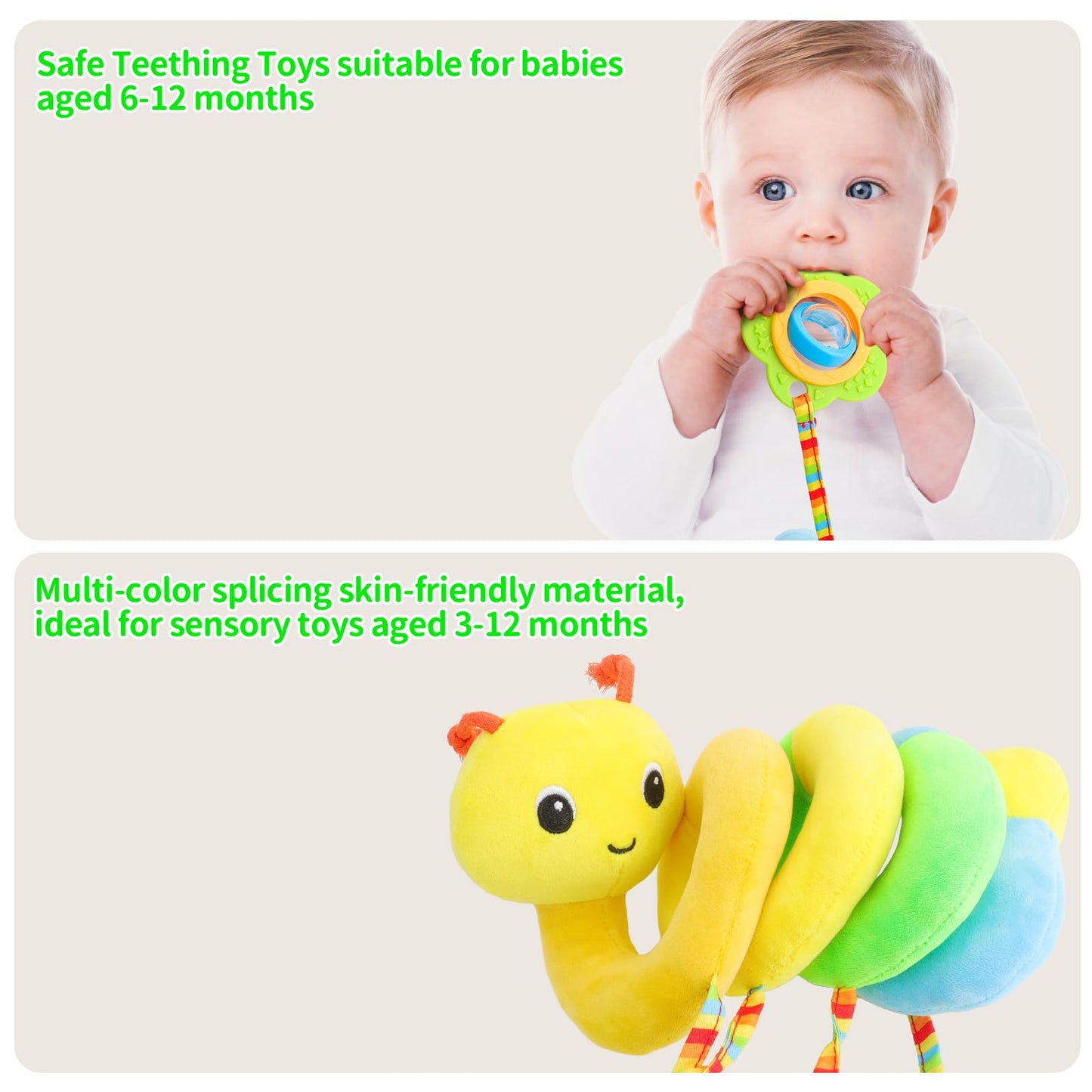 Zendstanding Car Seat Toys for Babies 0-6 Months | Spiral Plush Activity Toy