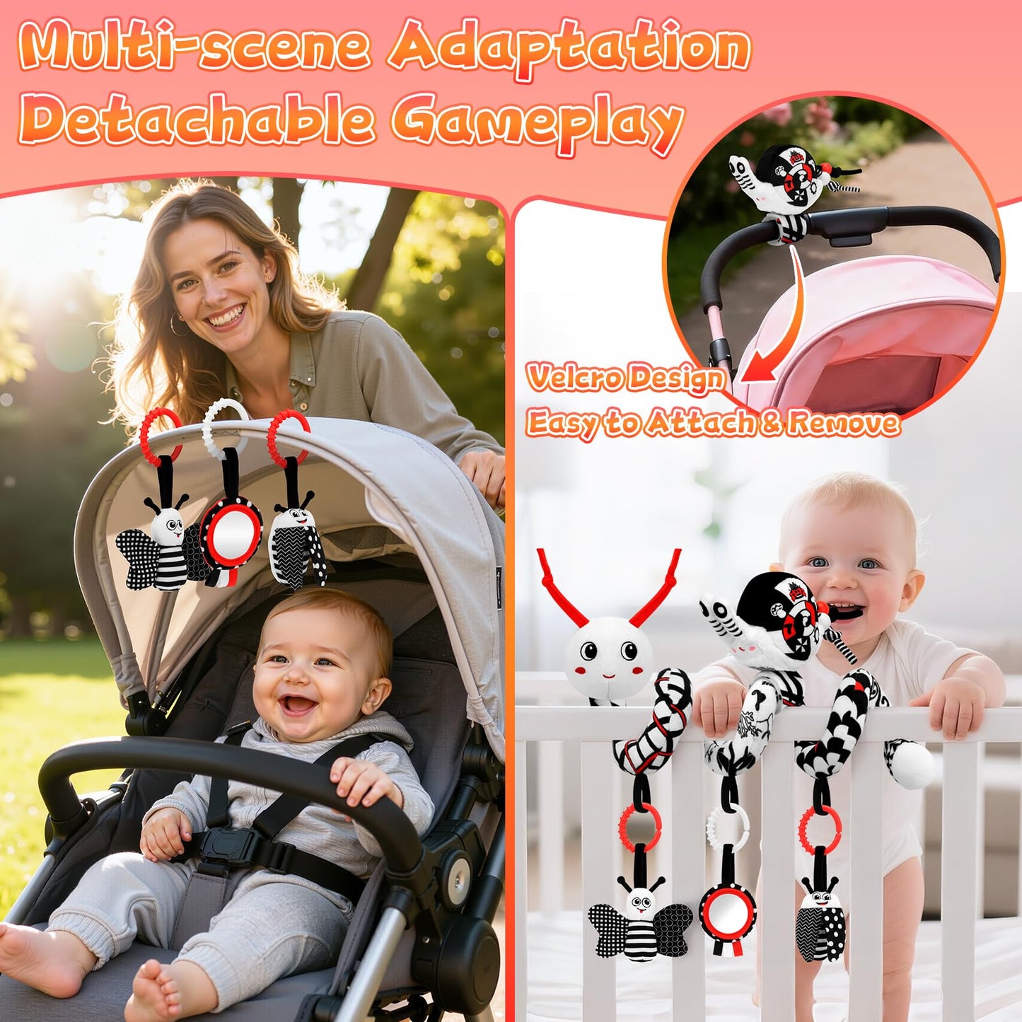 Zendstanding High Contrast Baby Toys for Newborns | Black & White Sensory & Stroller Toys