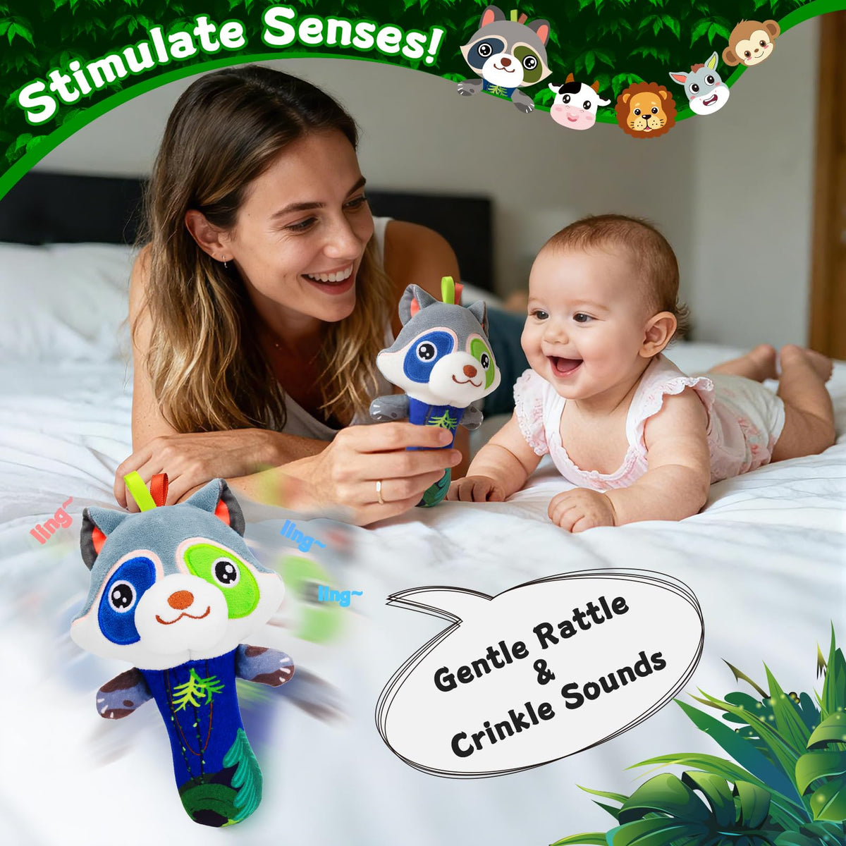 Zendstanding Baby Rattle Toys Set – Wrist Rattles, Sock Rattles & Plush Rings