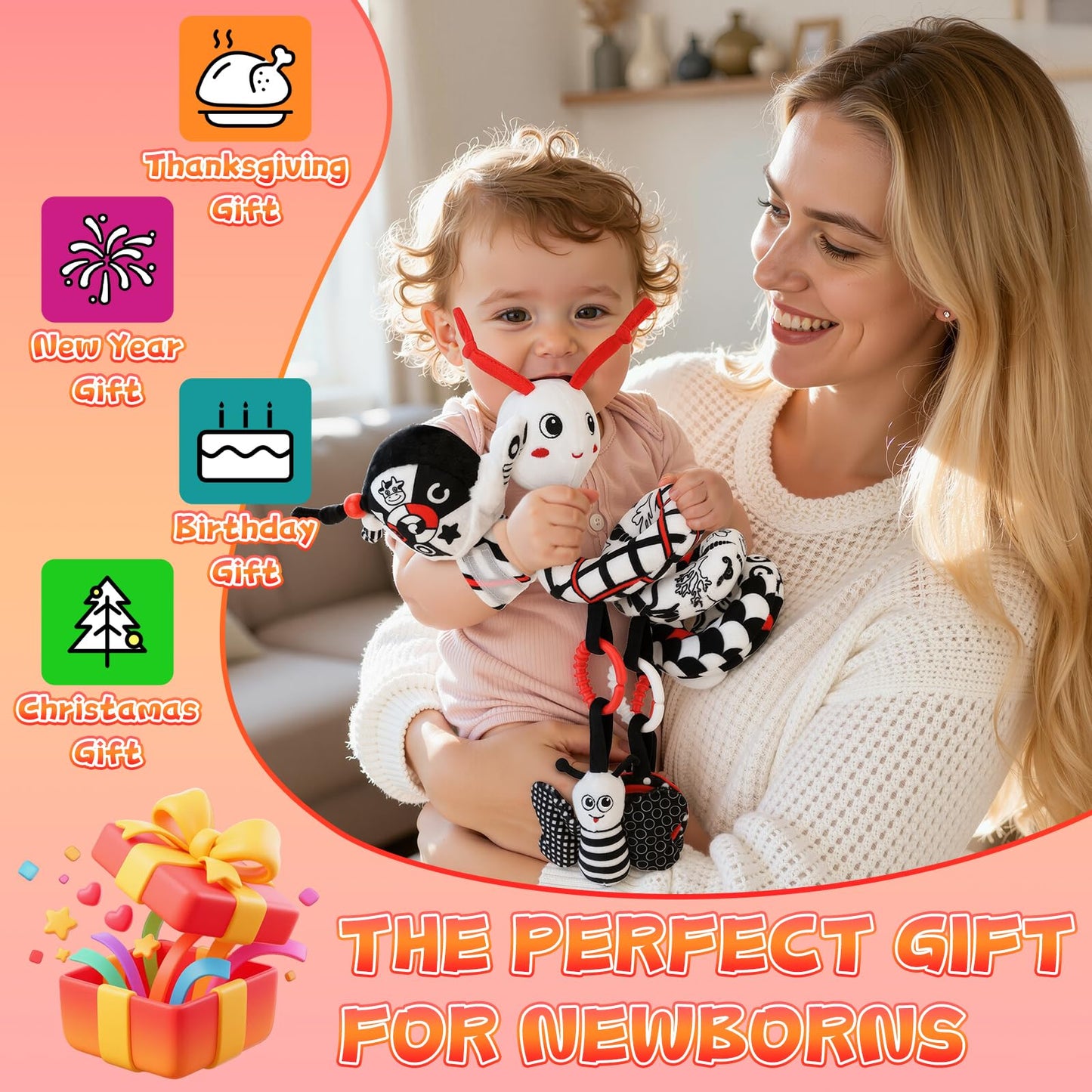 Zendstanding High Contrast Baby Toys for Newborns | Black & White Sensory & Stroller Toys