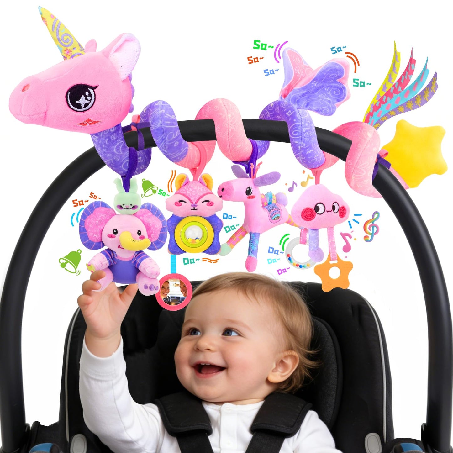 Zendstanding Musical Unicorn Car Seat Toy – 5-in-1 Sensory Baby Toy (0-12 Months)