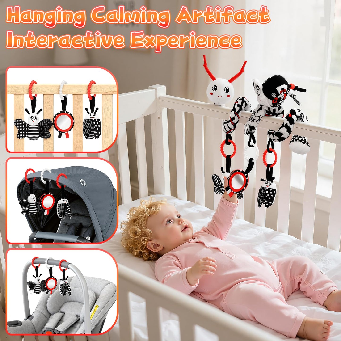 Zendstanding High Contrast Baby Toys for Newborns | Black & White Sensory & Stroller Toys