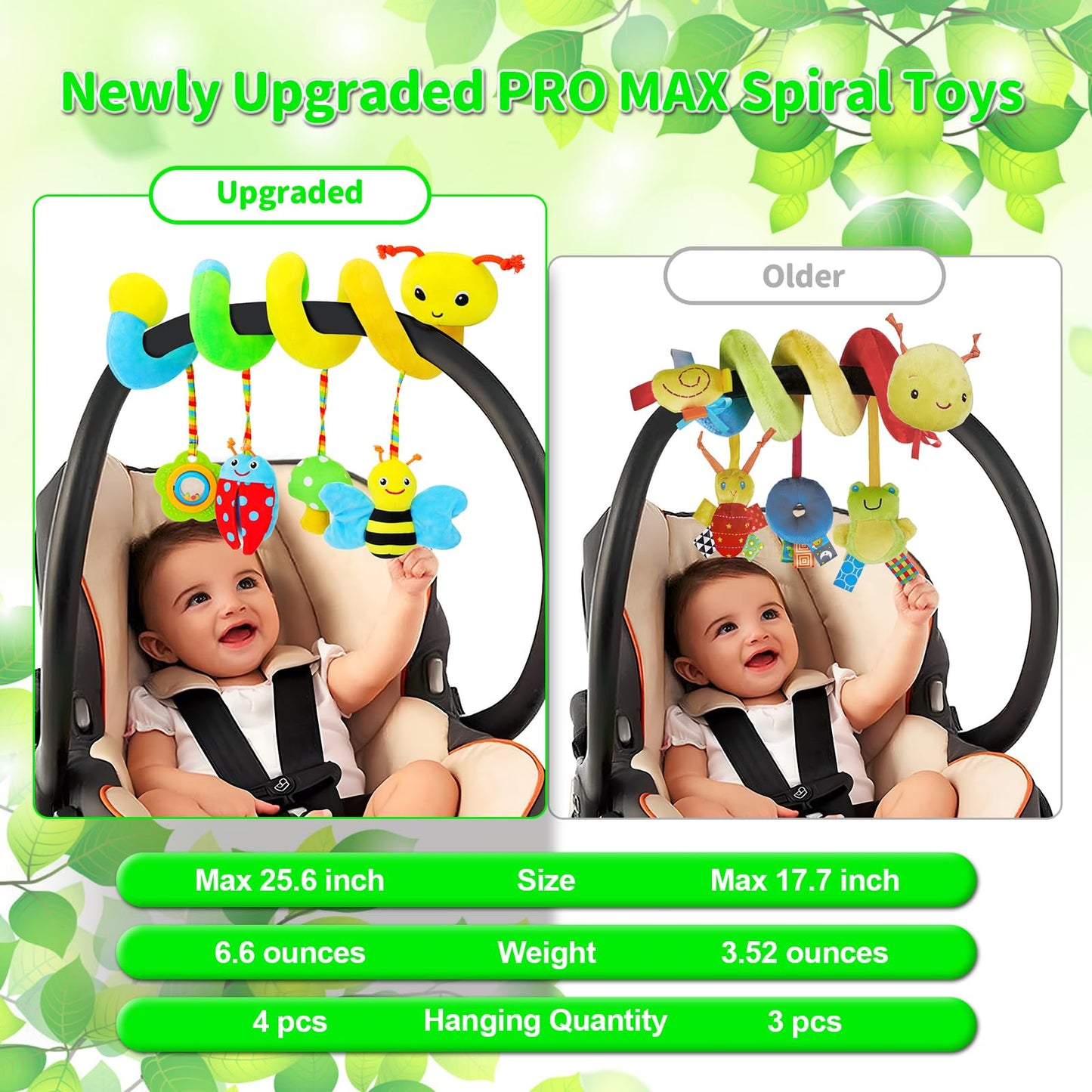 Zendstanding Car Seat Toys for Babies 0-6 Months | Spiral Plush Activity Toy