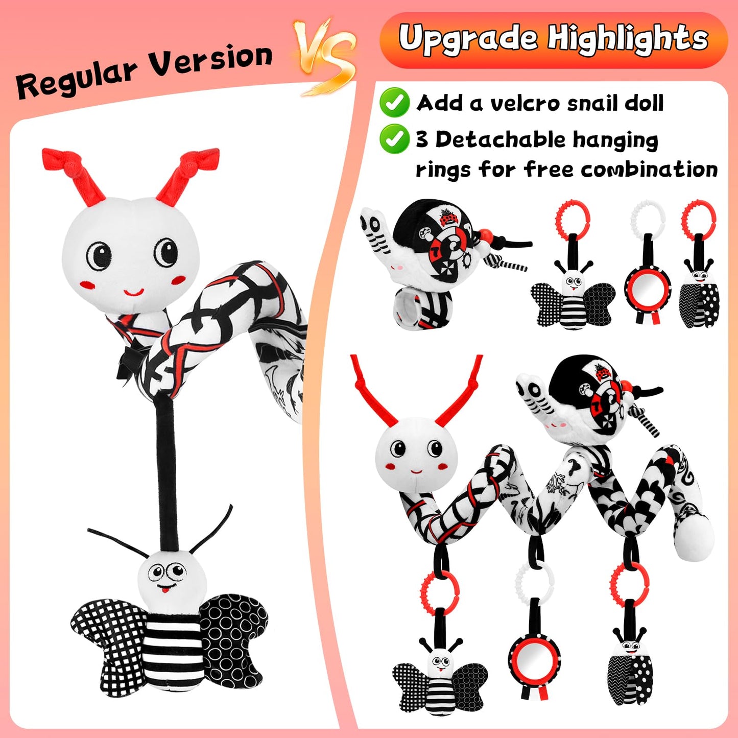 Zendstanding High Contrast Baby Toys for Newborns | Black & White Sensory & Stroller Toys