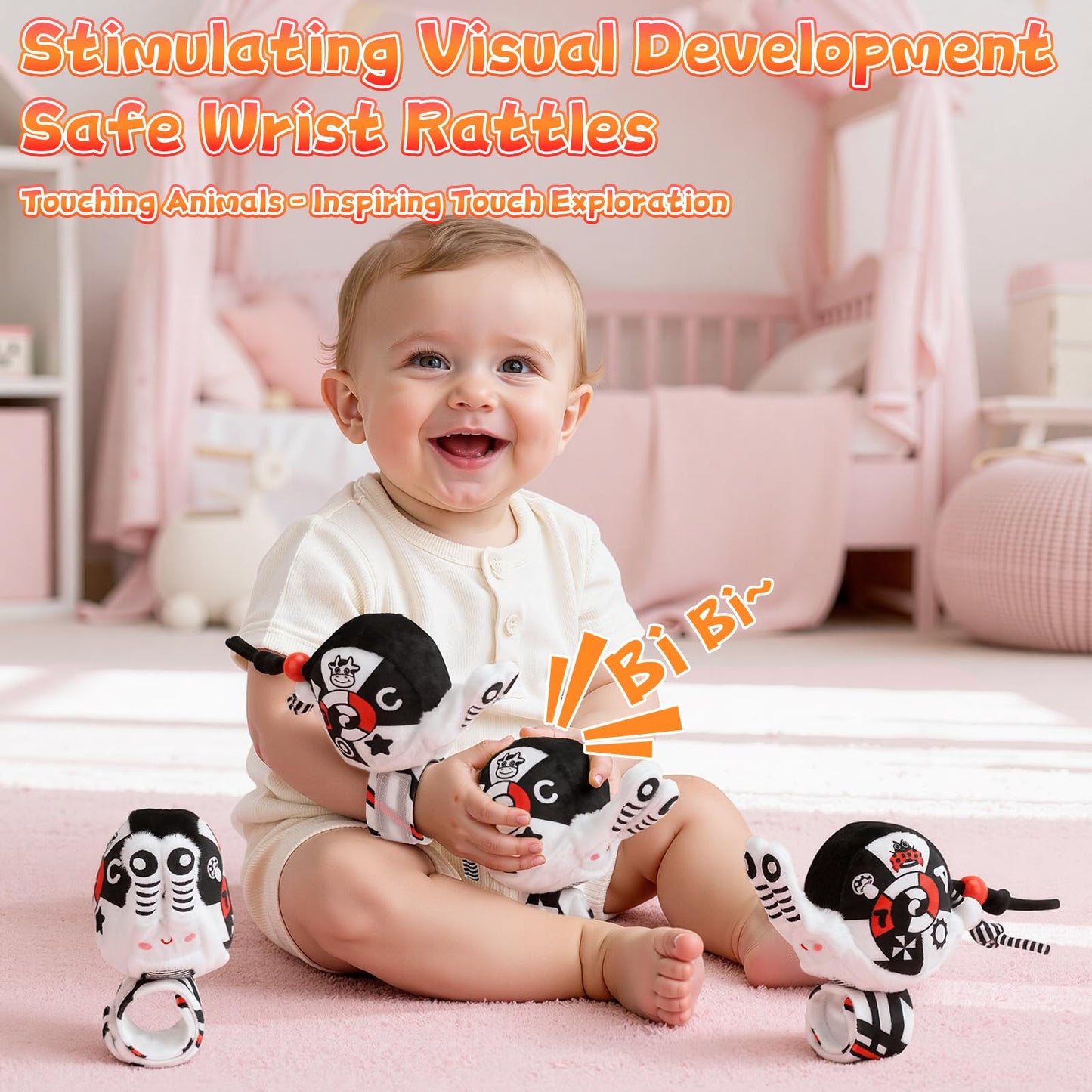 Zendstanding High Contrast Baby Toys for Newborns | Black & White Sensory & Stroller Toys