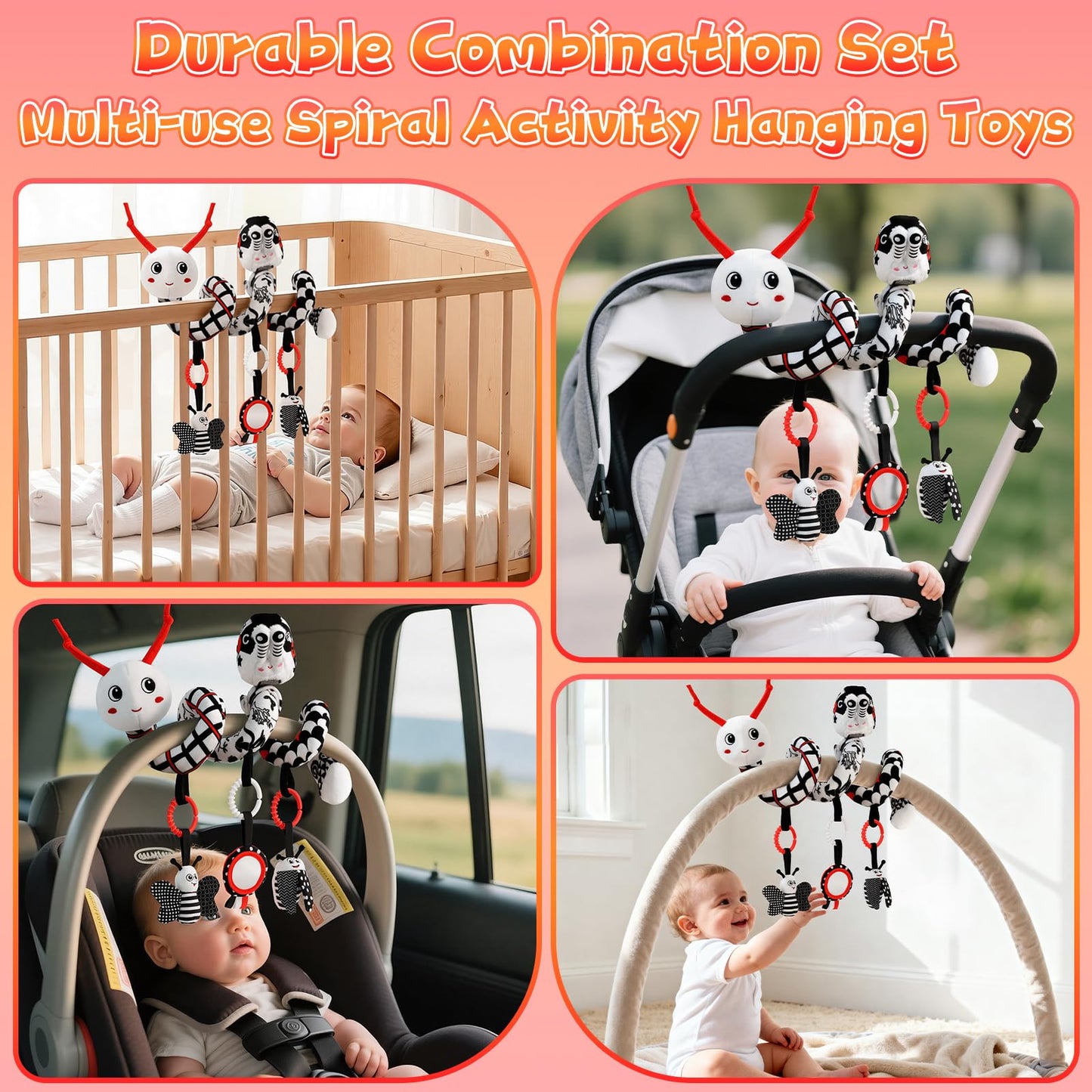Zendstanding High Contrast Baby Toys for Newborns | Black & White Sensory & Stroller Toys