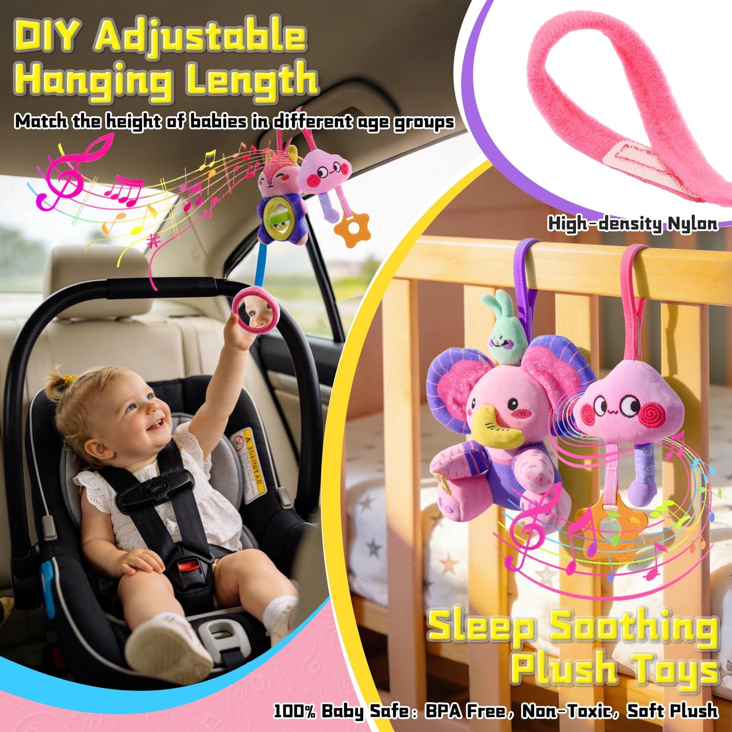 Zendstanding Musical Unicorn Car Seat Toy – 5-in-1 Sensory Baby Toy (0-12 Months)