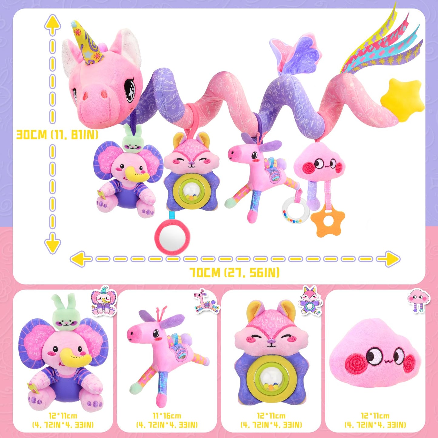 Zendstanding Musical Unicorn Car Seat Toy – 5-in-1 Sensory Baby Toy (0-12 Months)