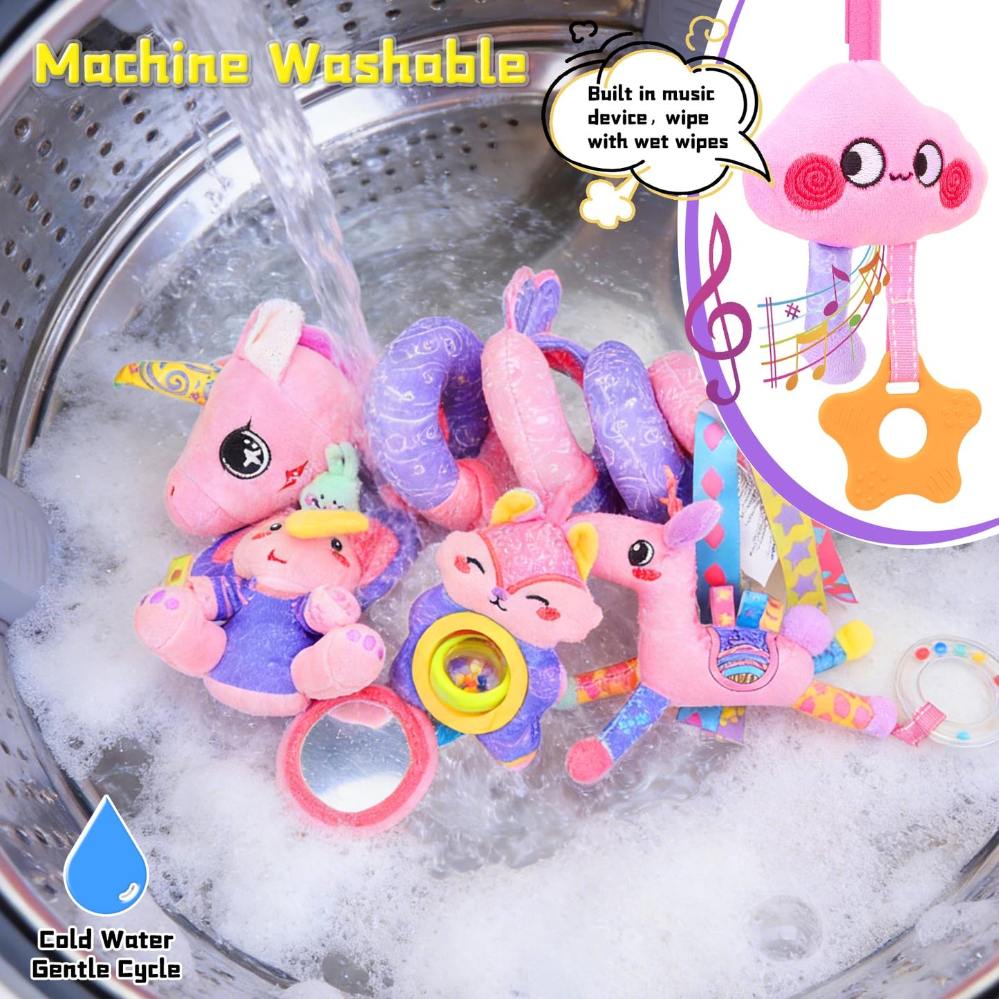 Zendstanding Musical Unicorn Car Seat Toy – 5-in-1 Sensory Baby Toy (0-12 Months)