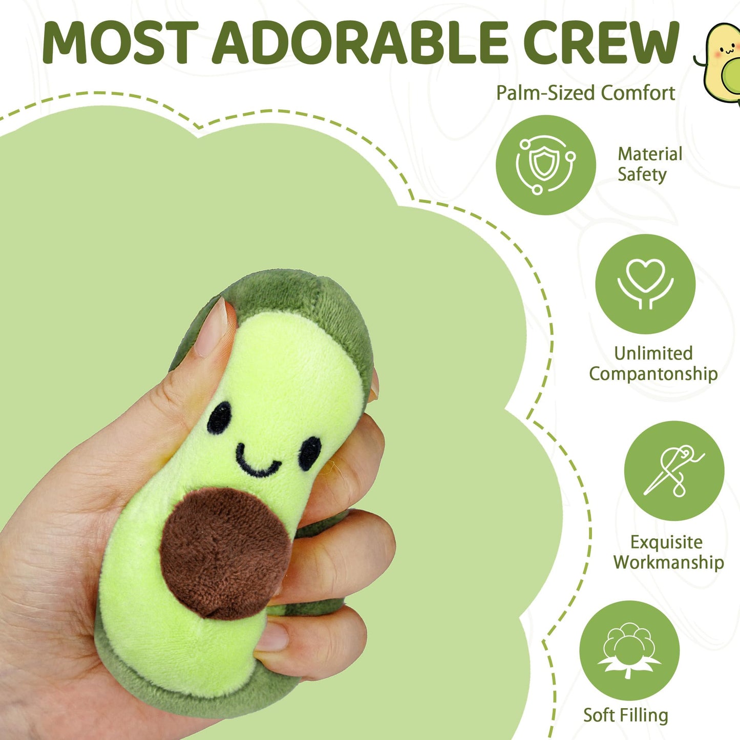 ZENLIV Emotional Support Avocados Plush – 5 Soft Pals with Carrying Basket
