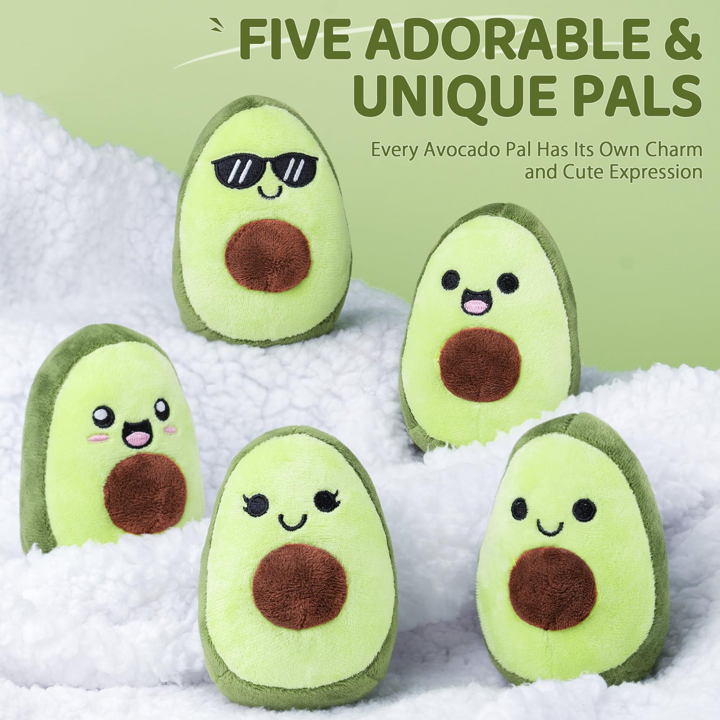 ZENLIV Emotional Support Avocados Plush – 5 Soft Pals with Carrying Basket