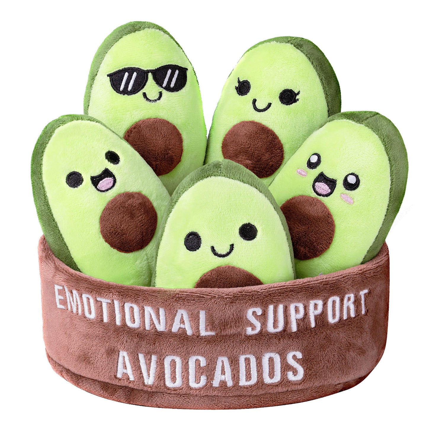 ZENLIV Emotional Support Avocados Plush – 5 Soft Pals with Carrying Basket