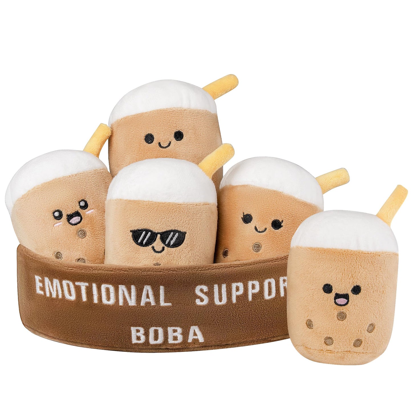 ZENLIV Emotional Support Boba Plush – 5 Cute Squishy Toys with Carrying Basket