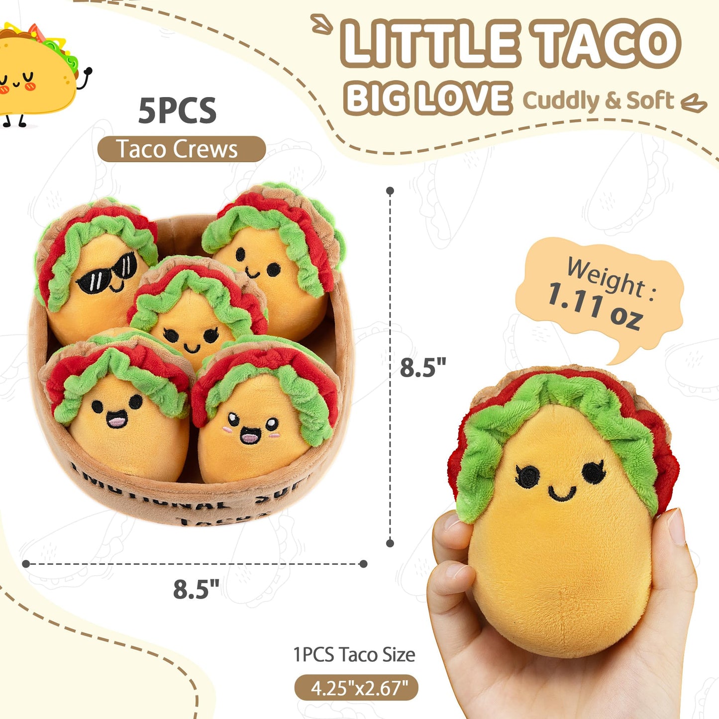 ZENLIV Emotional Support Taco Plush – 5 Soft Tacos with Carry Basket | Cute, Cozy Comfort for Home & Travel