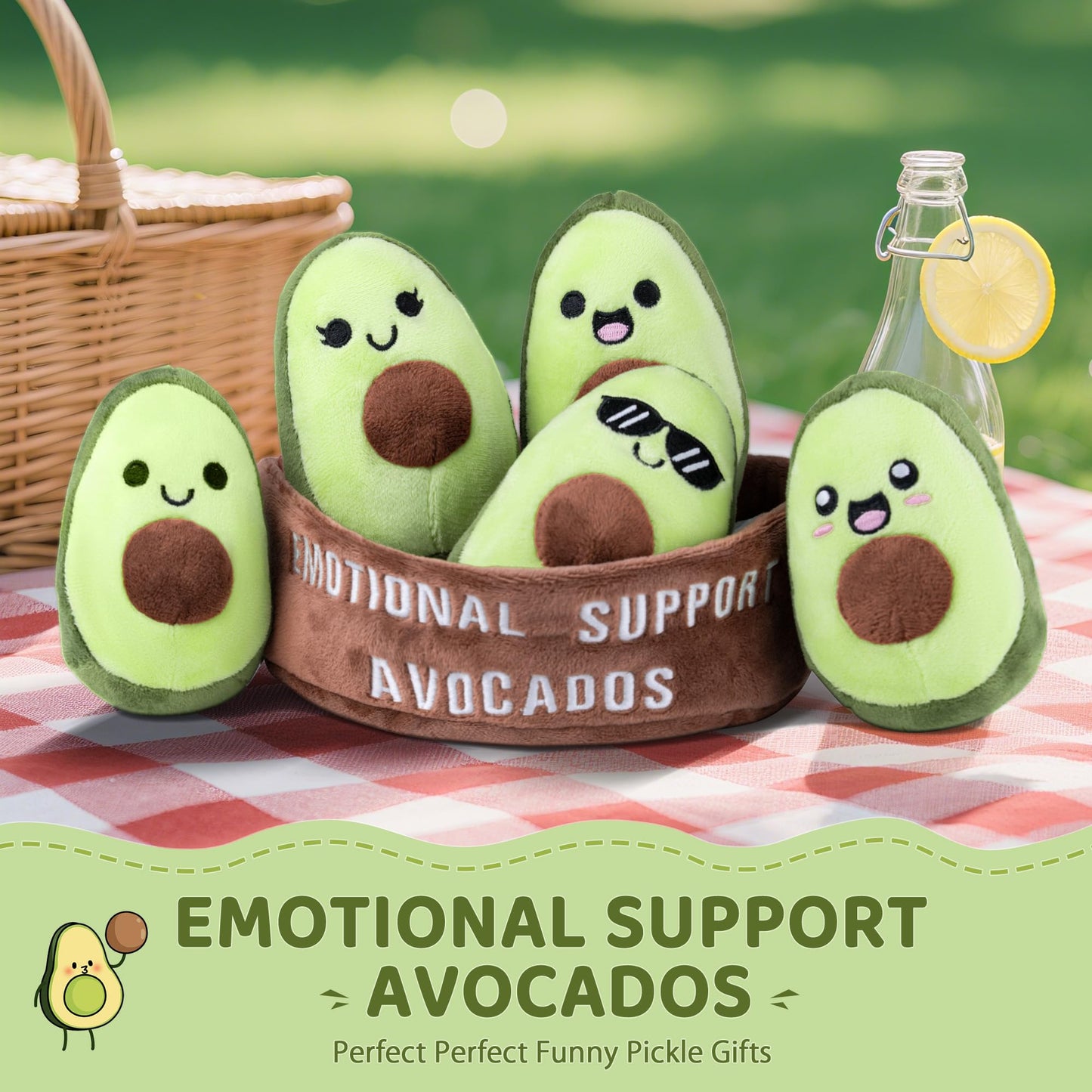 ZENLIV Emotional Support Avocados Plush – 5 Soft Pals with Carrying Basket