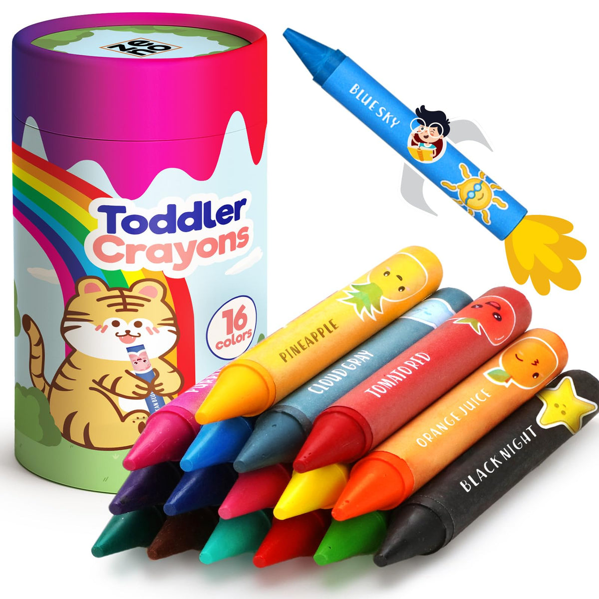 ZENO Jumbo Crayons (16 Colors) – Non-Toxic, Washable, Easy-to-Hold Toddler Art Supplies