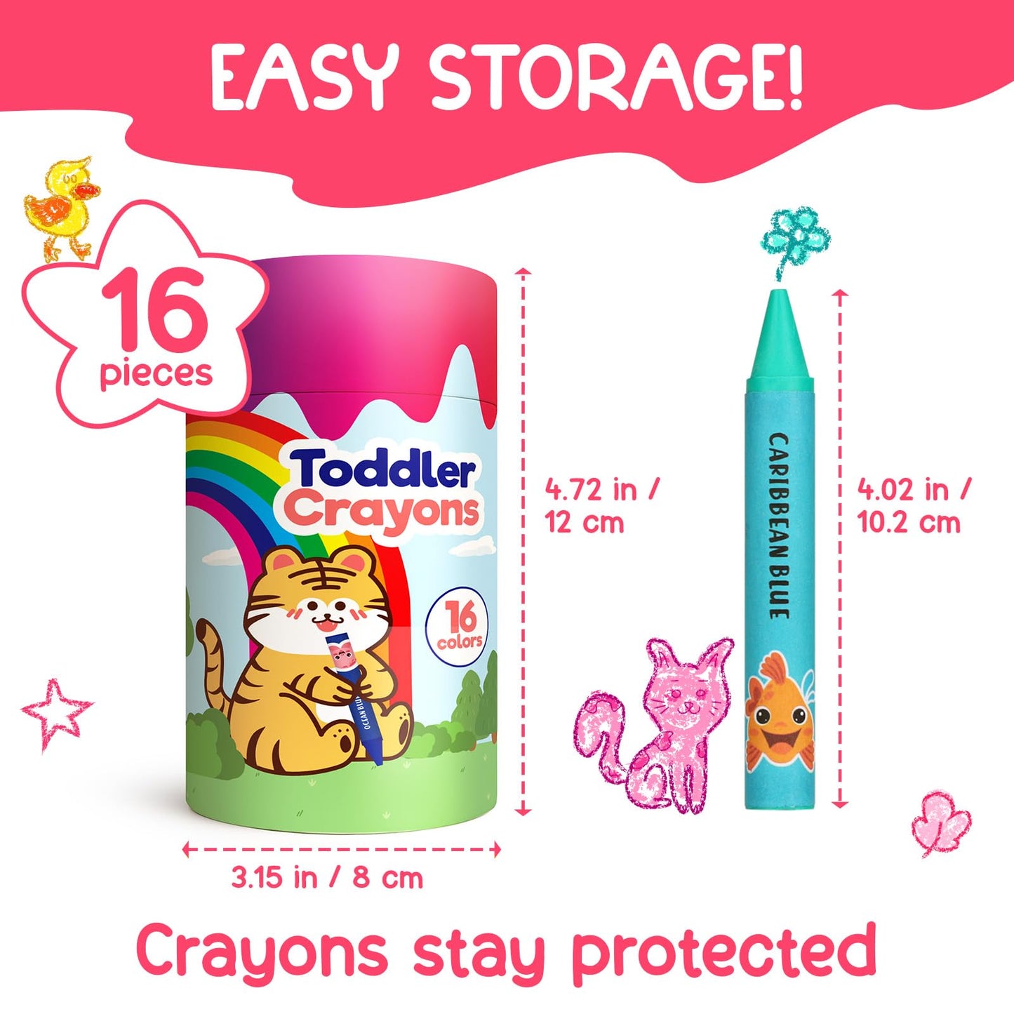 ZENO Jumbo Crayons (16 Colors) – Non-Toxic, Washable, Easy-to-Hold Toddler Art Supplies