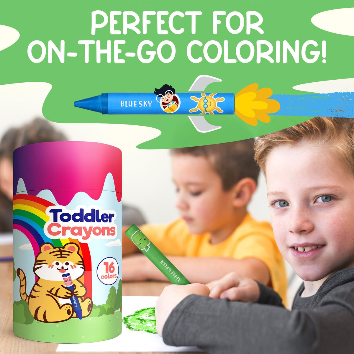 ZENO Jumbo Crayons (16 Colors) – Non-Toxic, Washable, Easy-to-Hold Toddler Art Supplies