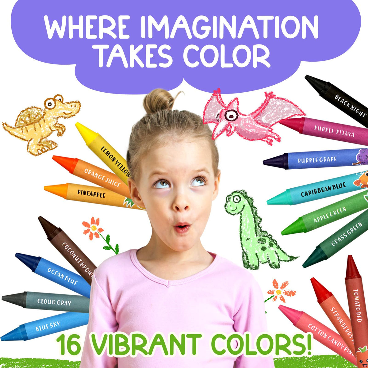 ZENO Jumbo Crayons (16 Colors) – Non-Toxic, Washable, Easy-to-Hold Toddler Art Supplies
