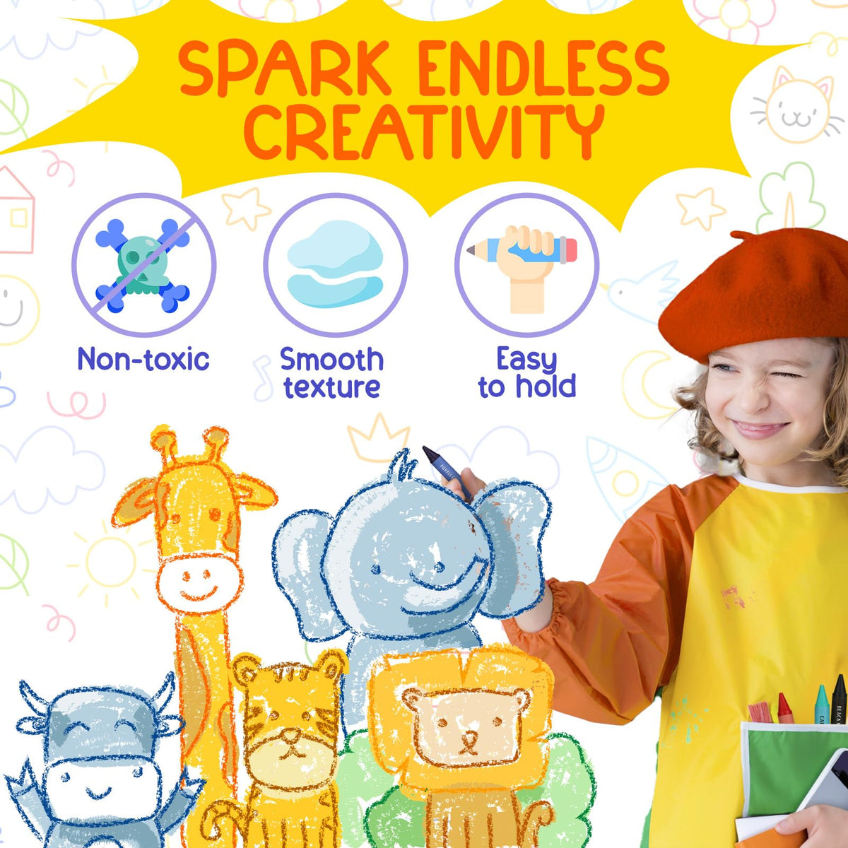 ZENO Jumbo Crayons (16 Colors) – Non-Toxic, Washable, Easy-to-Hold Toddler Art Supplies