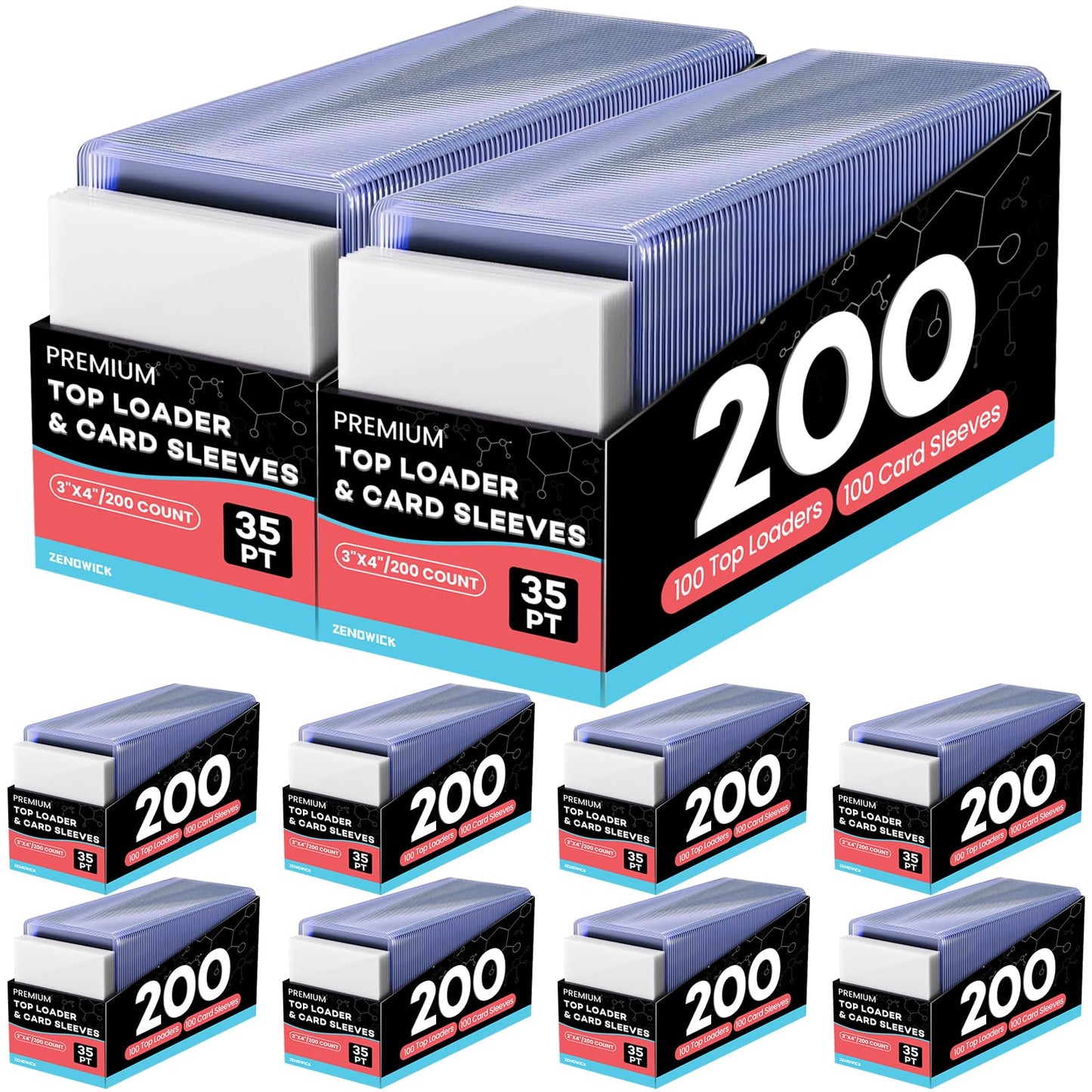 ZENOWICK 2000 Card Sleeves Top Loaders – 3x4 Inch, 1000 Hard Loaders + 1000 Soft Sleeves