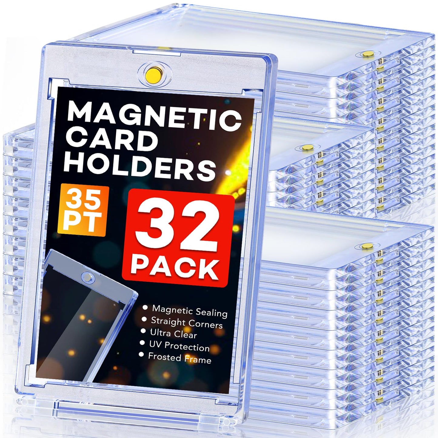 ZENOWICK 32-Count Magnetic Card Holders – UV-Protected 35pt One-Touch Display Case for Trading Cards