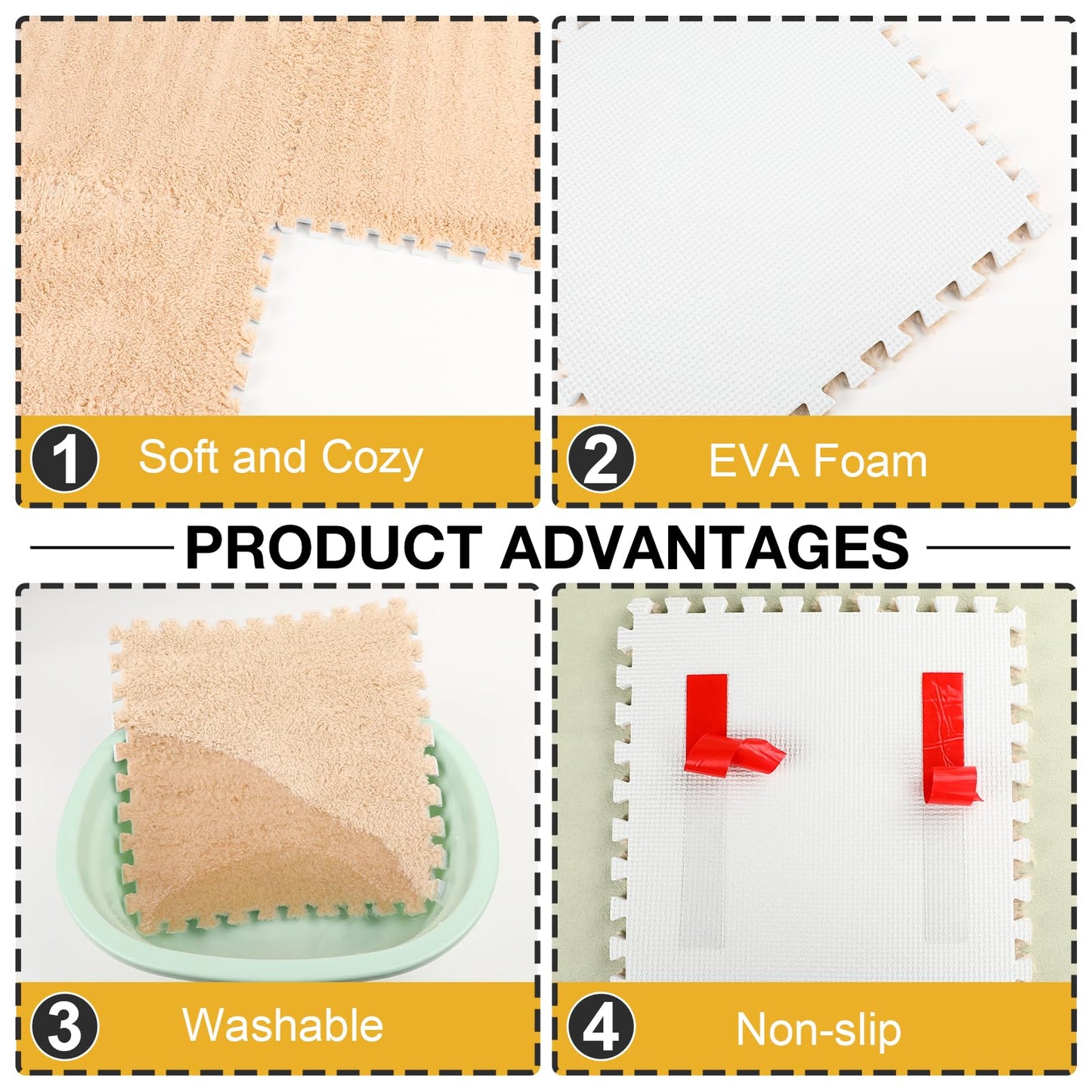 ZENOWICK 12 Pcs Plush Interlocking Carpet Tiles – Non-Toxic EVA Foam for Nursery, Anti-Slip, Soft Velvet