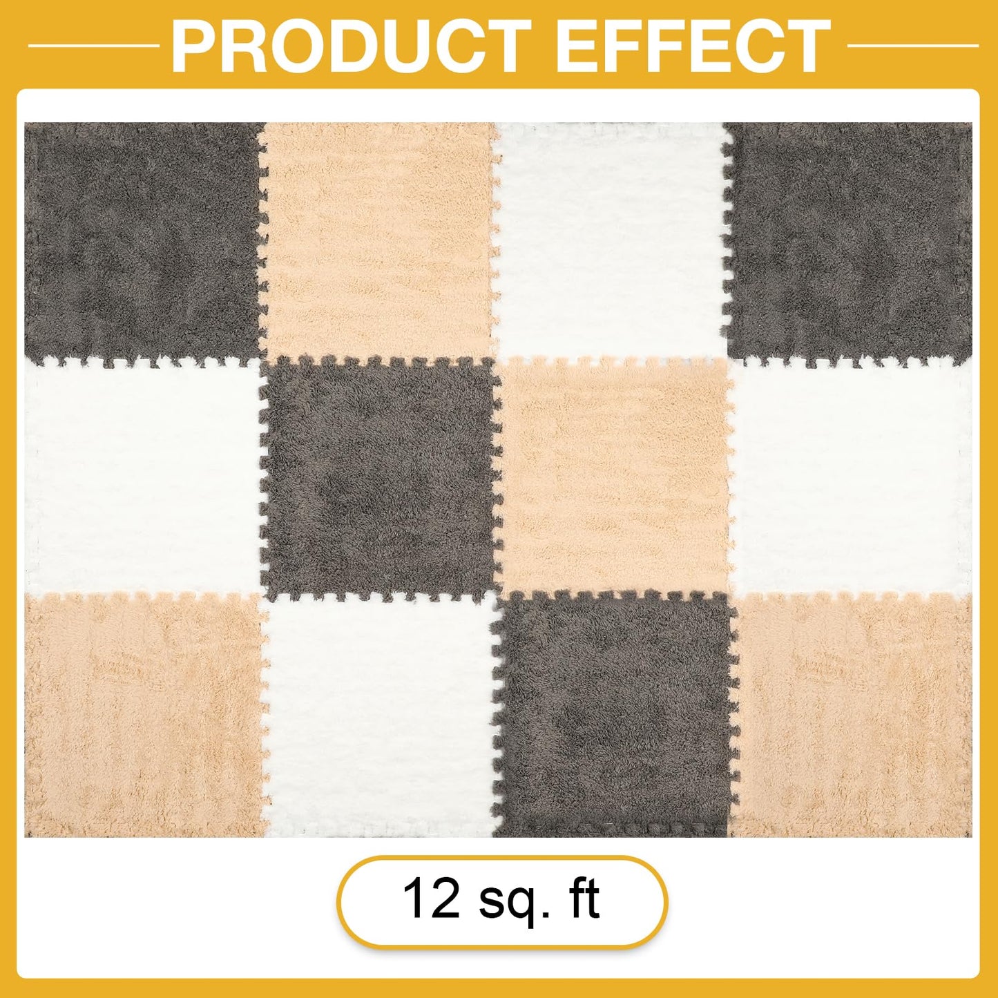 ZENOWICK 12 Pcs Plush Interlocking Carpet Tiles – Non-Toxic EVA Foam for Nursery, Anti-Slip, Soft Velvet