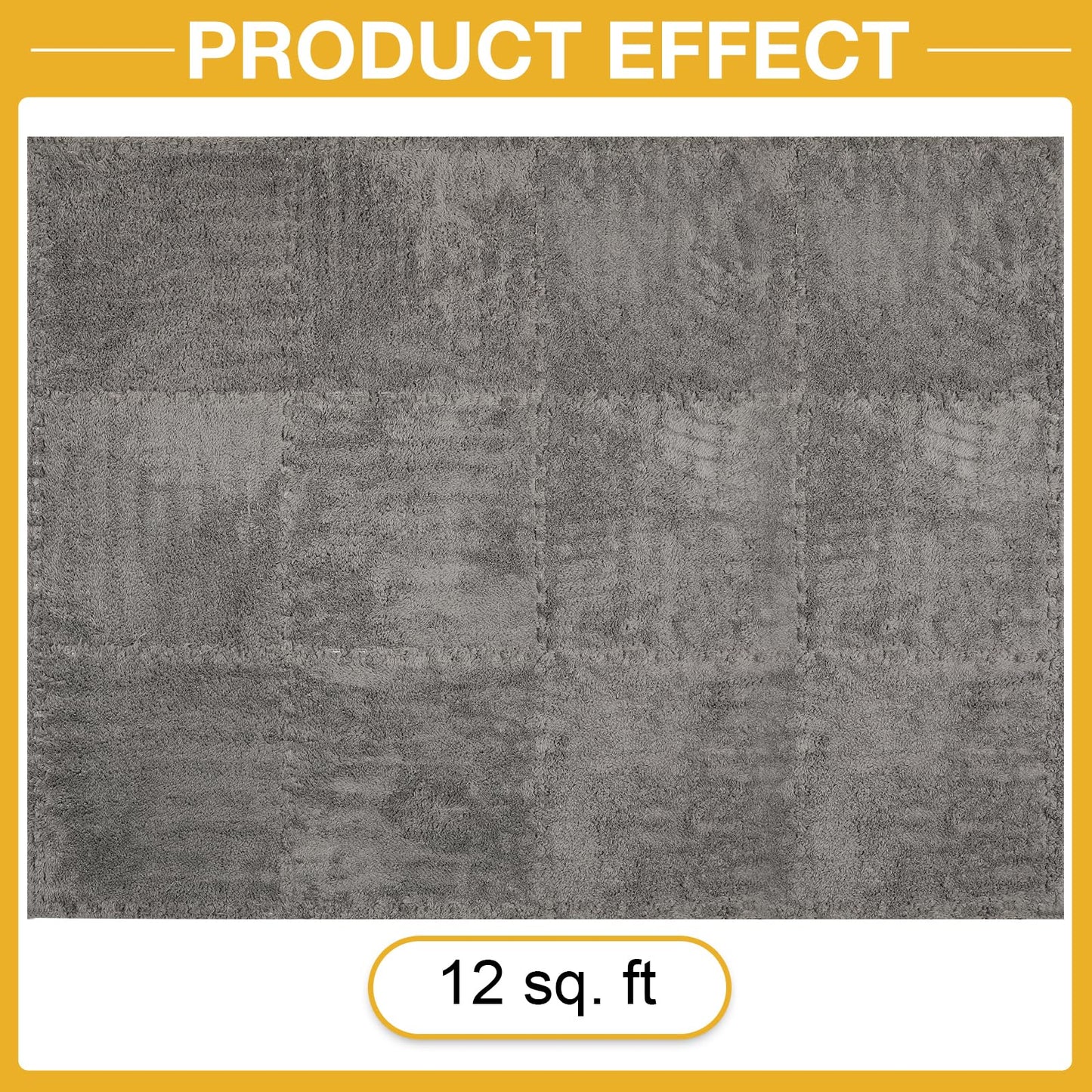 ZENOWICK 12 Pcs Plush Interlocking Carpet Tiles – Safe EVA Foam Flooring for Nursery & Playroom (Gray)