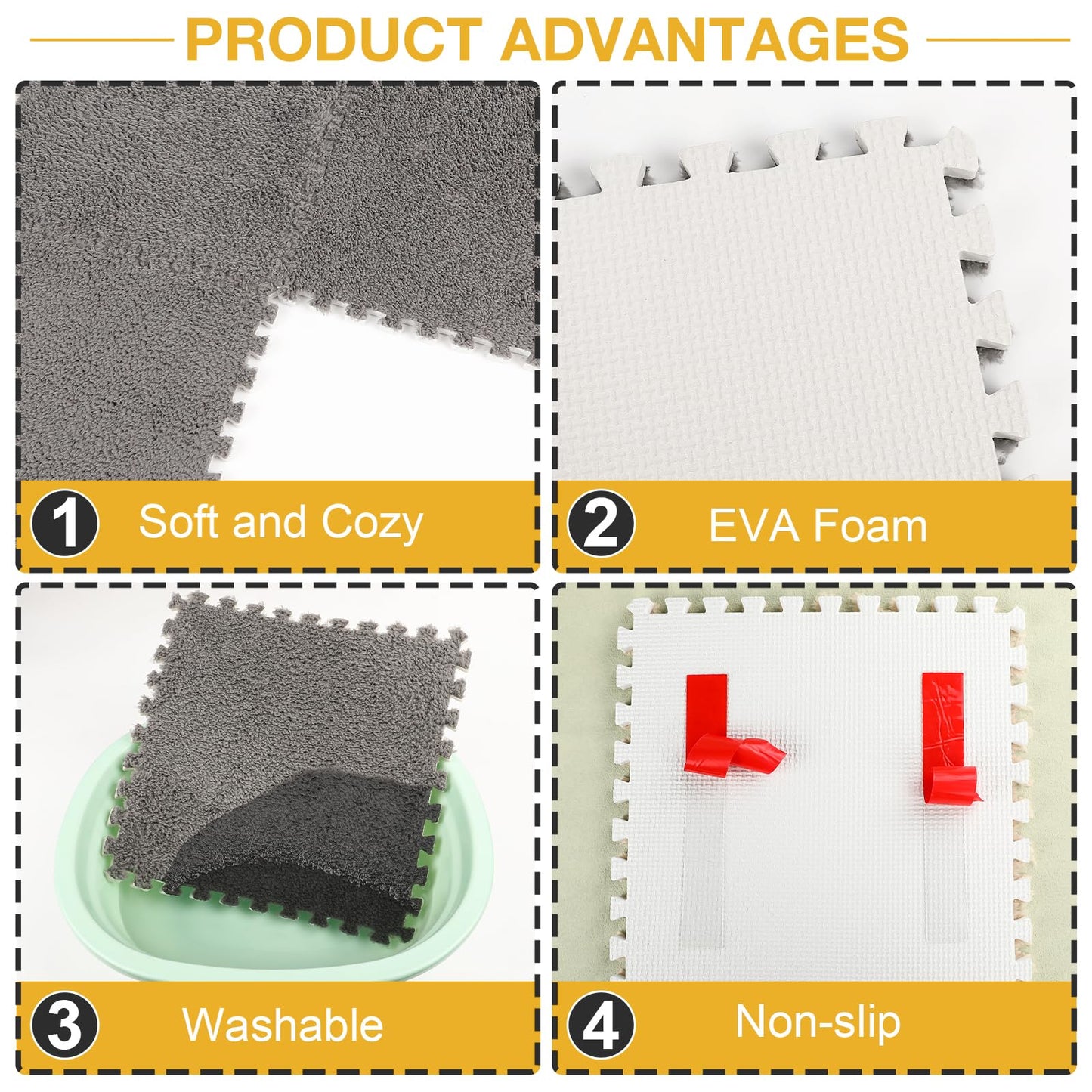ZENOWICK 36-Piece Plush Interlocking Carpet Tiles – Non-Toxic EVA Foam, Anti-Slip Nursery Shaggy Tiles