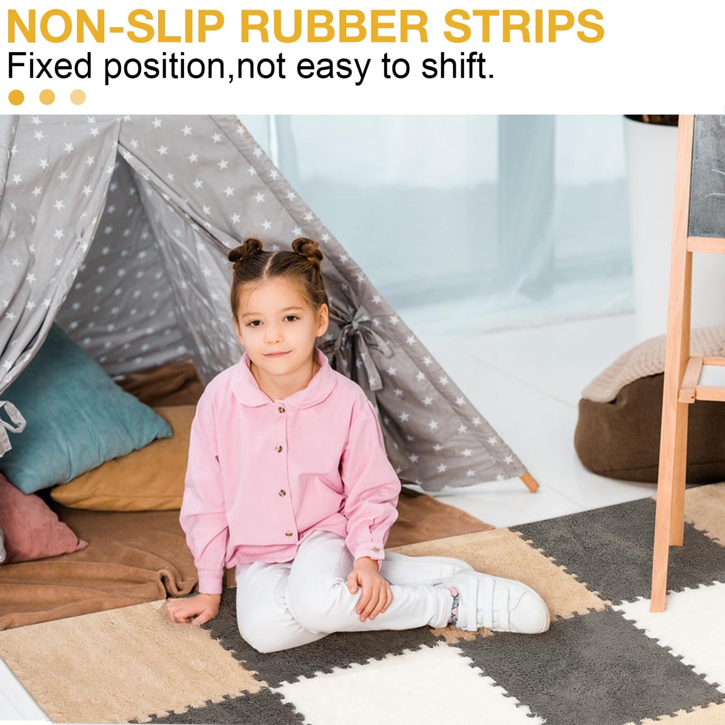 ZENOWICK 12 Pcs Plush Interlocking Carpet Tiles – Non-Toxic EVA Foam for Nursery, Anti-Slip, Soft Velvet