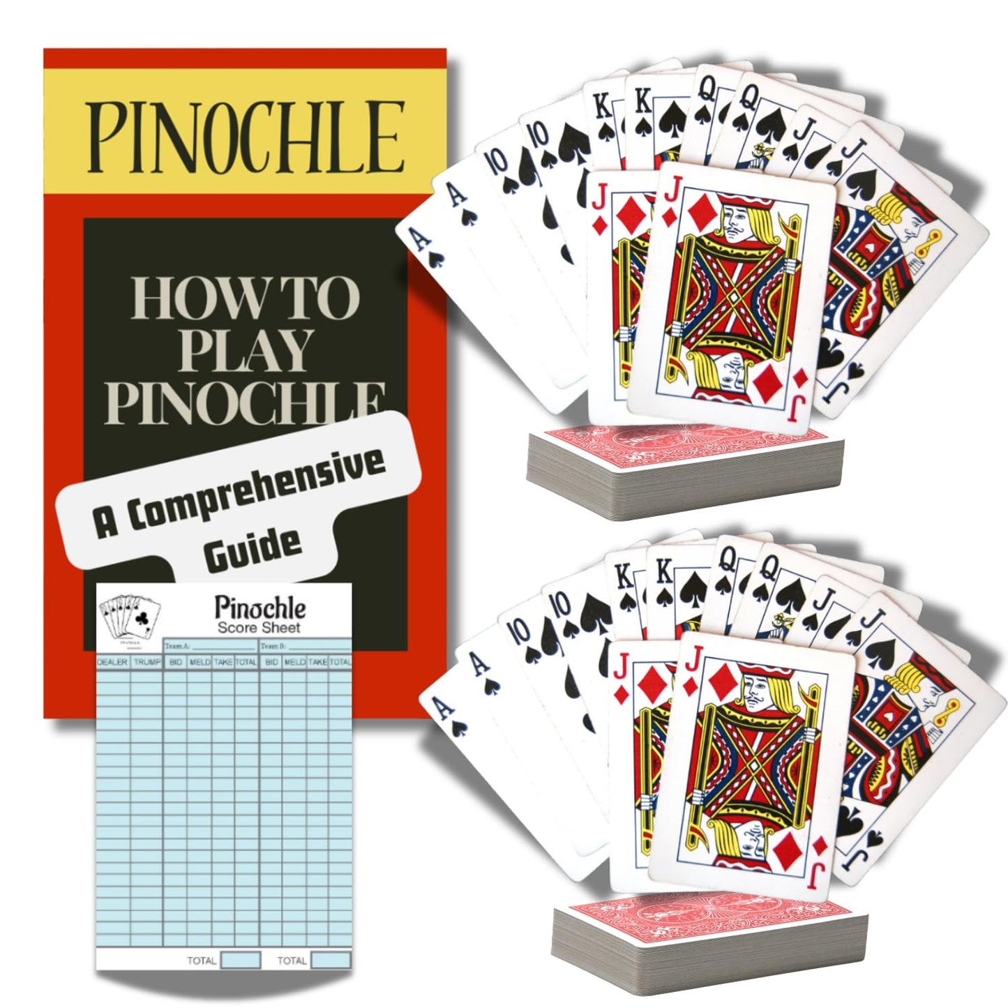 Zentious Pinochle Cards Bundle — Two Decks, Score Pad & Comprehensive Rules Guide