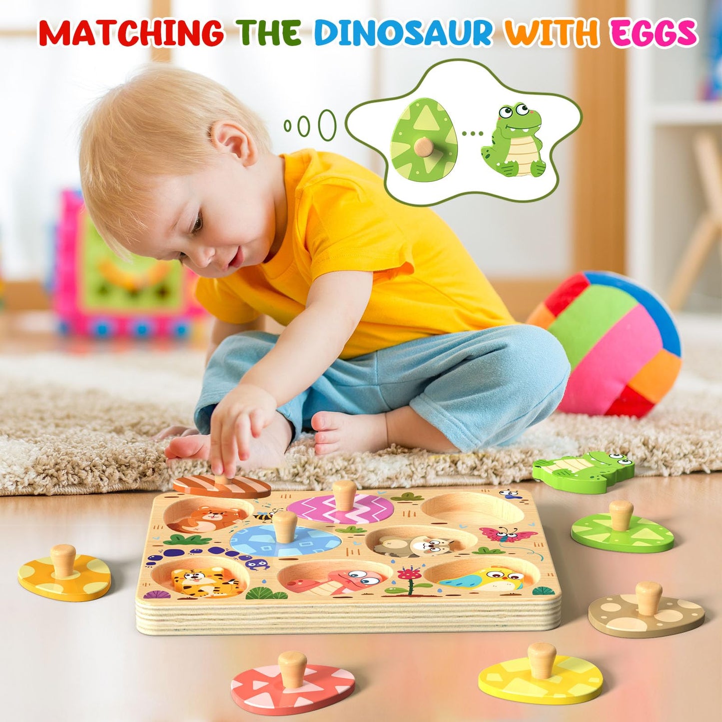 Zeoddler Wooden Puzzles for Toddlers – 8 Pcs Animal Egg Matching Montessori Toys