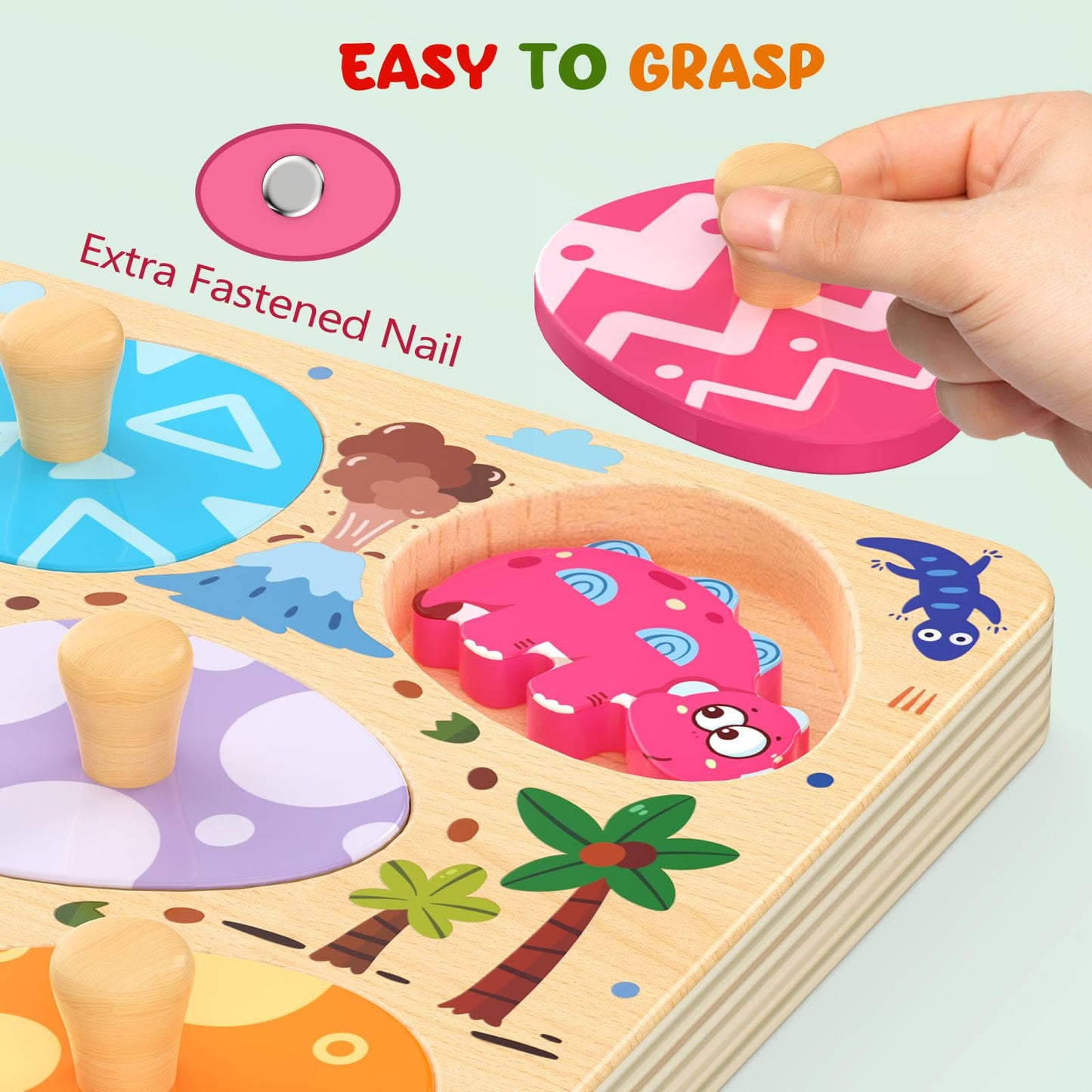 Zeoddler 8-Piece Dinosaur Egg Puzzle for Toddlers | Montessori Wooden Toys