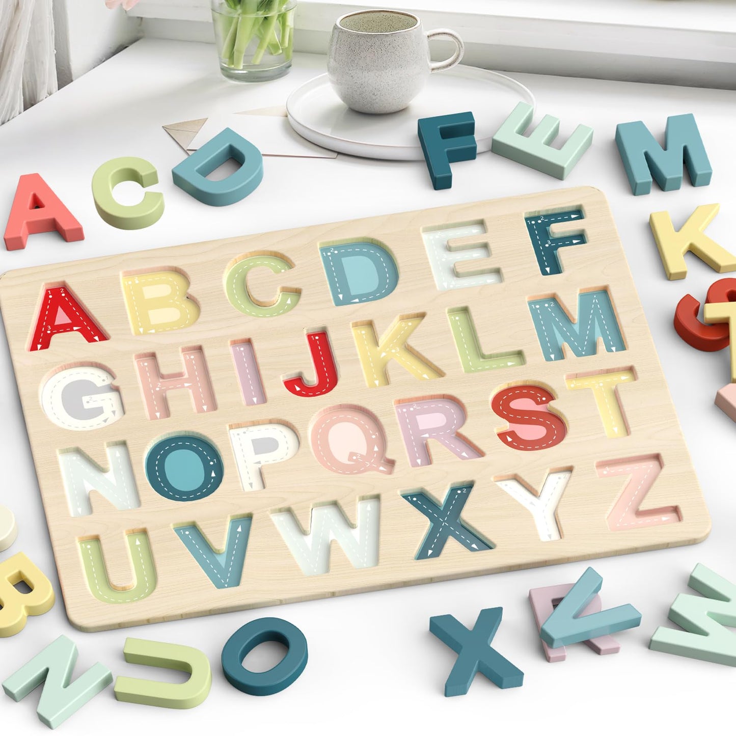 Zeoddler Alphabet Puzzles – Wooden ABC Preschool Learning Toy for Toddlers