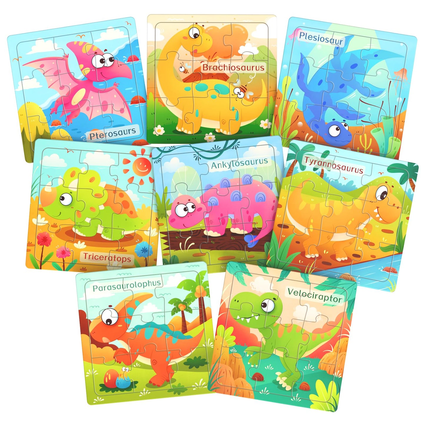 Zeoddler Wooden Dinosaur Puzzles – 8-Pack, 9-Piece Montessori Toddler Toys | Educational Puzzles for Kids