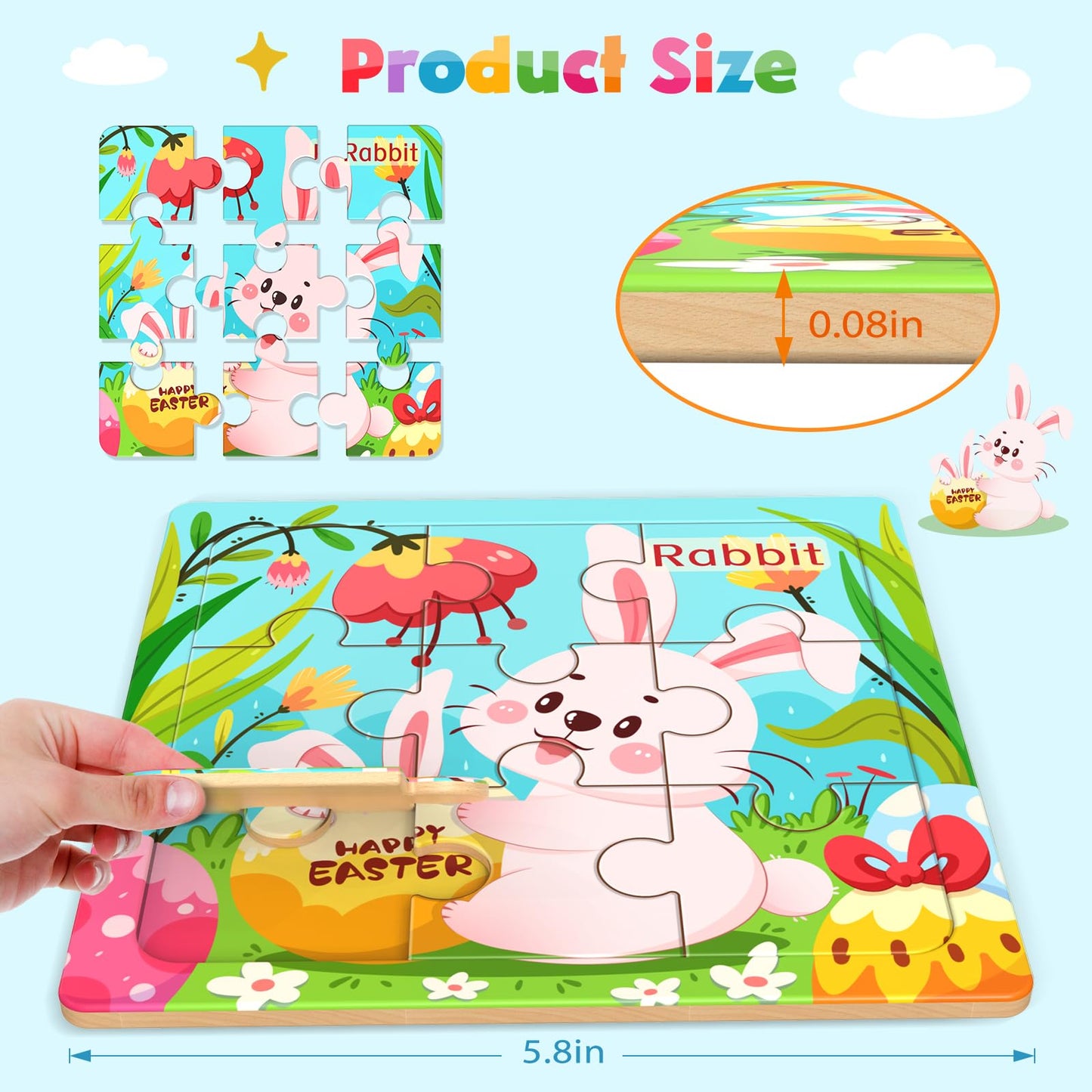 Zeoddler 8-Pack Farm Animal Wooden Puzzles for Toddlers | 9-Piece Montessori Learning Toy